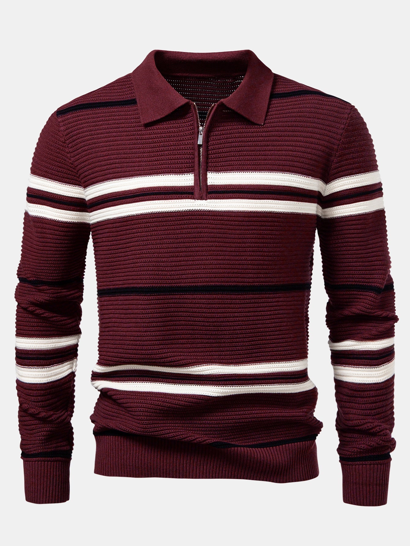 Camisa Polo de Punto Texturizado a Rayas con Cremallera