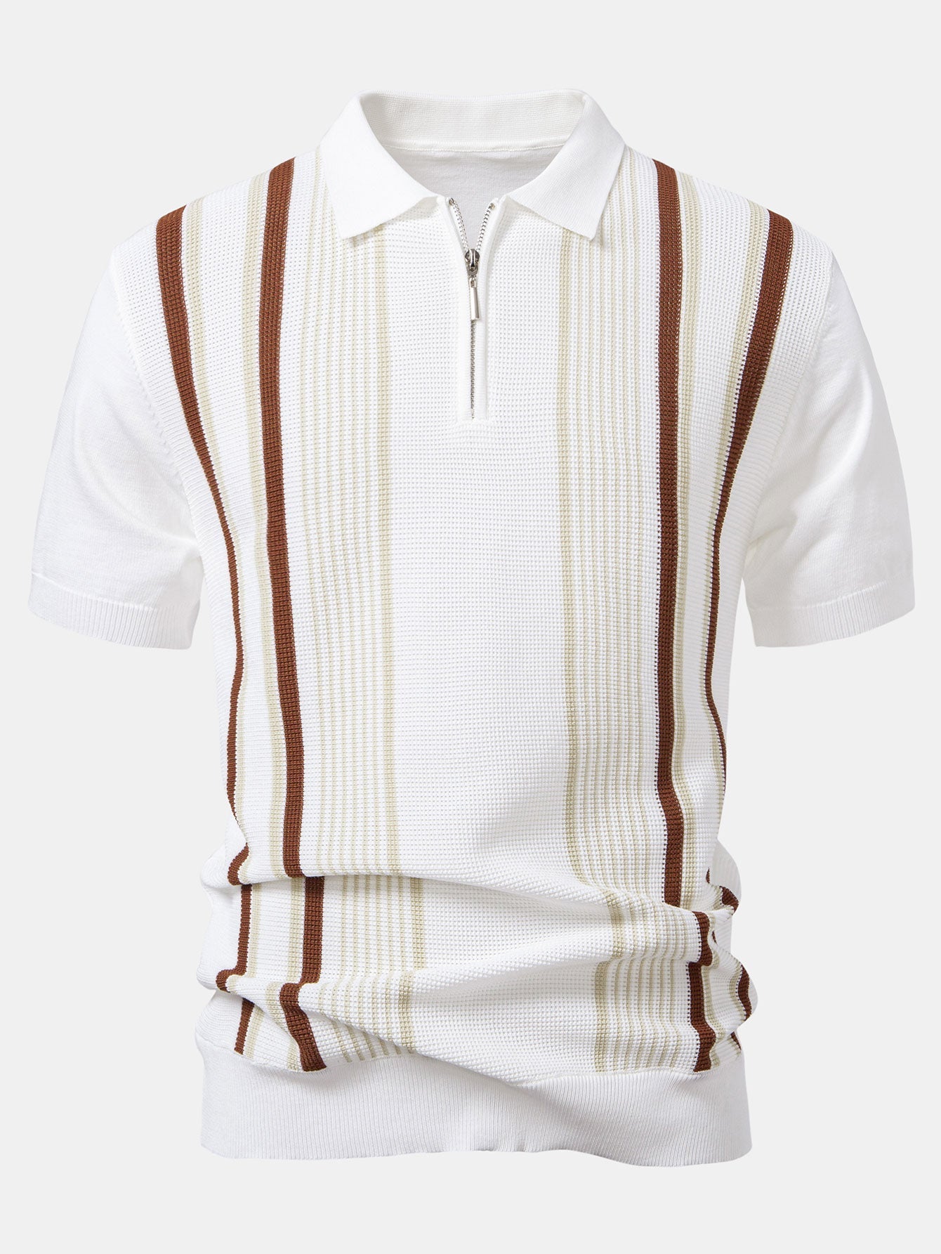 Camisa Polo de punto con cremallera Stripe Knit y pantalones de lino de pierna recta
