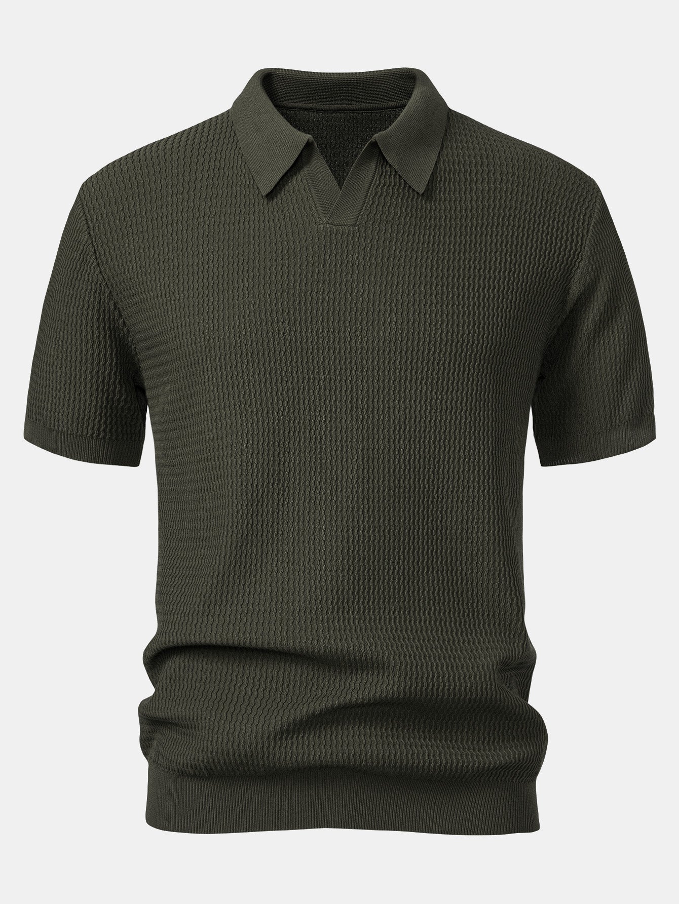 Polo de punto jacquard con cuello en V y pantalones ajustados de corte cónico