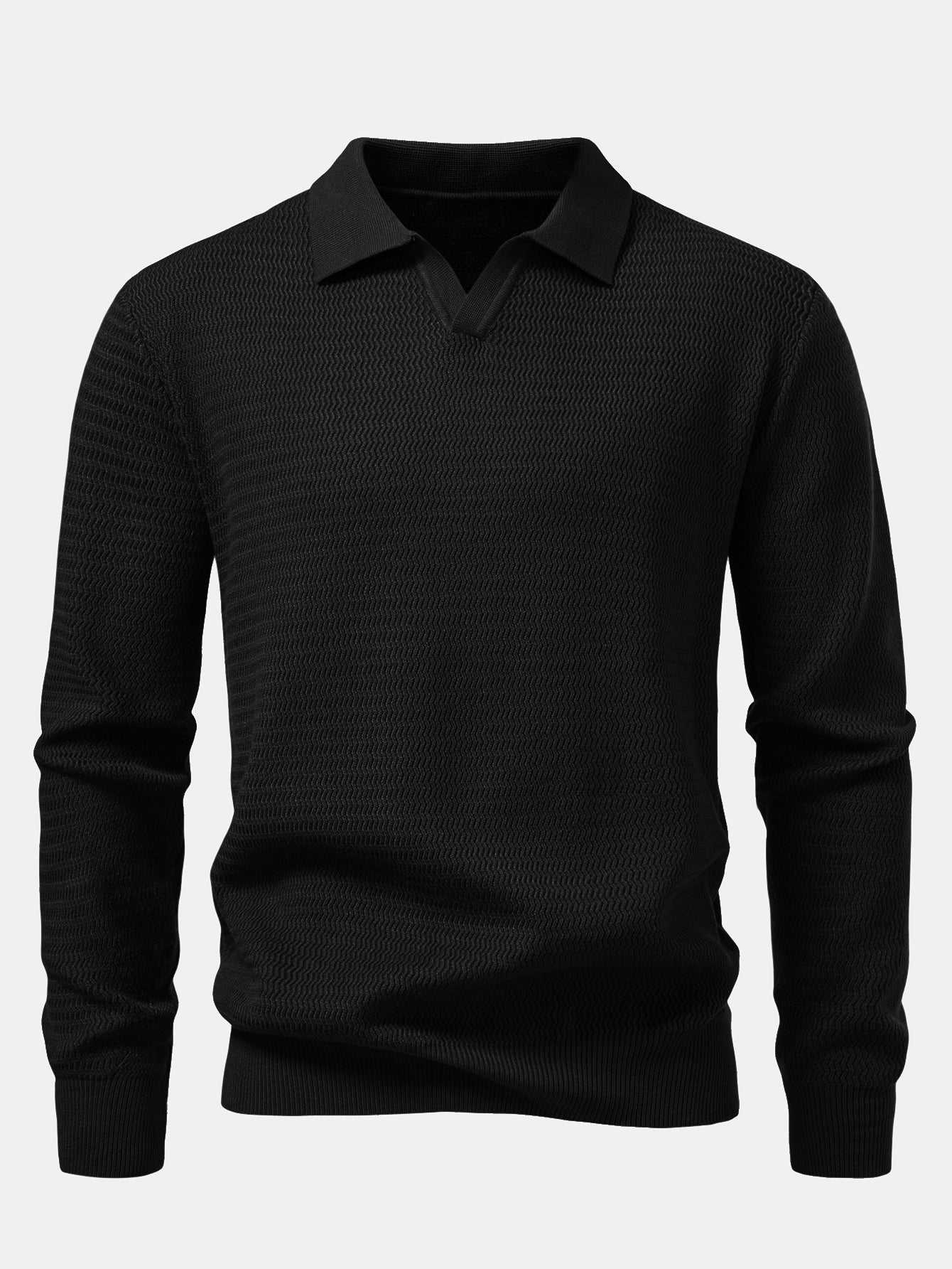 Camisa Polo de punto con cuello en V y jacquard de ondas de manga larga