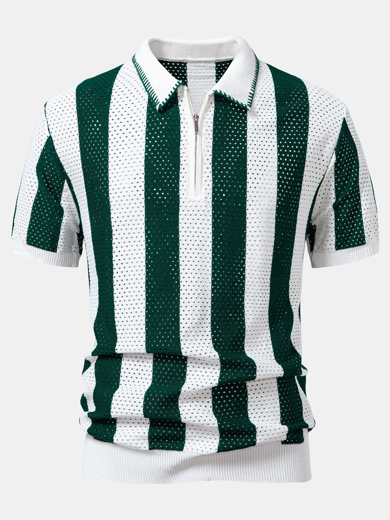Camisa Polo de punto con ojales a rayas y cremallera