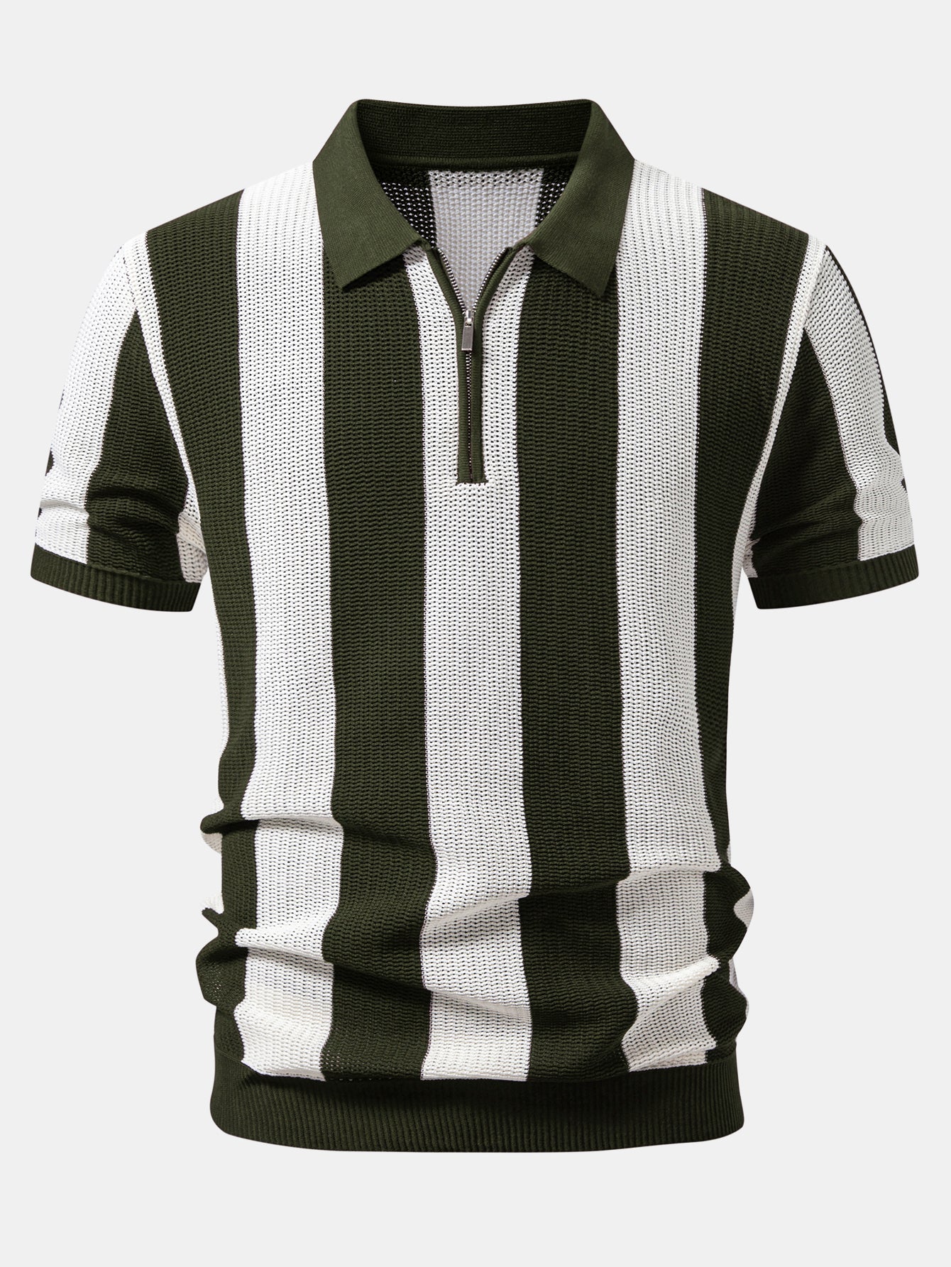 Stripe Zipper Open Knit Polo