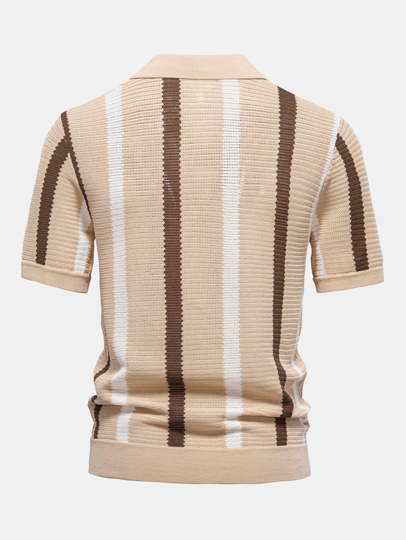 Camisa Polo de Punto a Rayas con Cuello en V y Pantalones de Lino de Pierna Recta