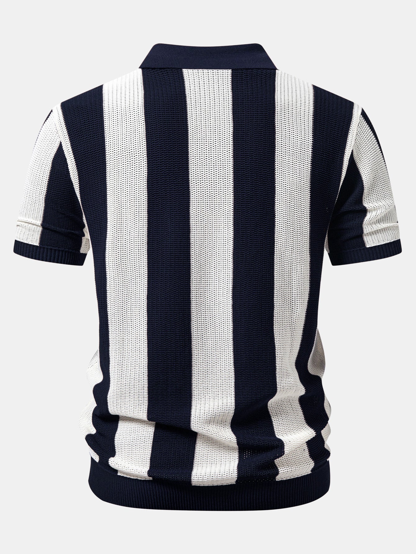 Stripe Zipper Open Knit Polo