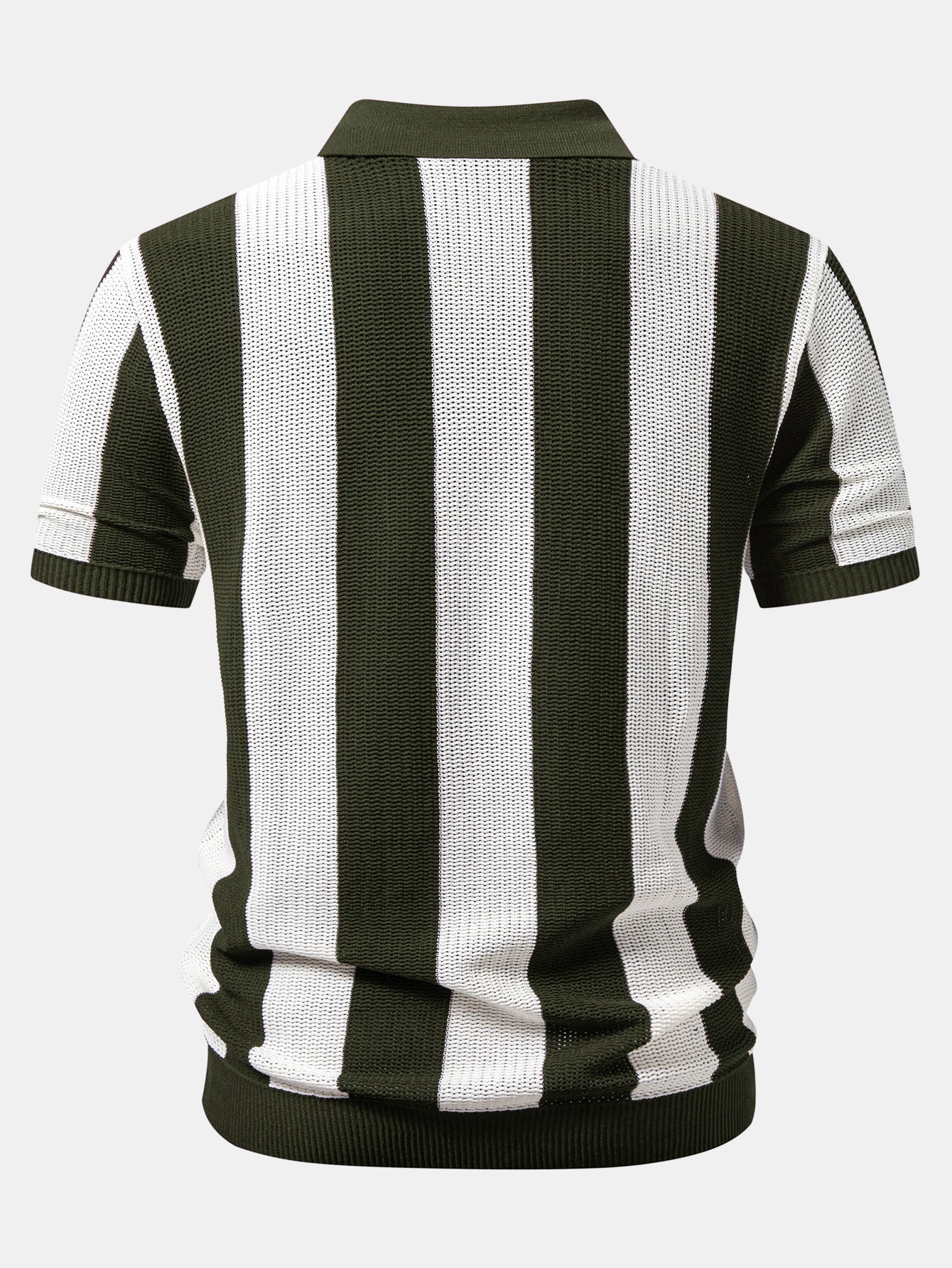Stripe Zipper Open Knit Polo