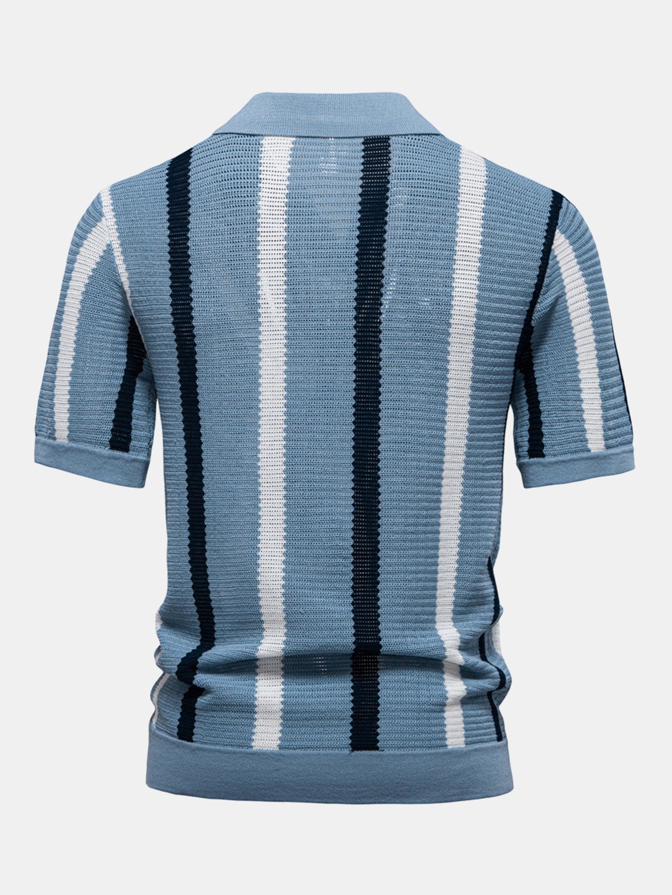 Camisa Polo de Punto a Rayas con Cuello en V y Pantalones de Lino de Pierna Recta