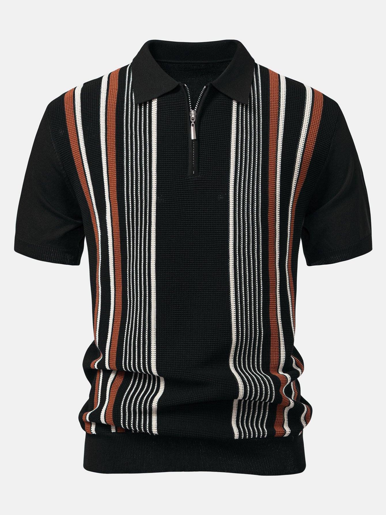 Camisa Polo de punto con cremallera Stripe Knit y pantalones de lino de pierna recta