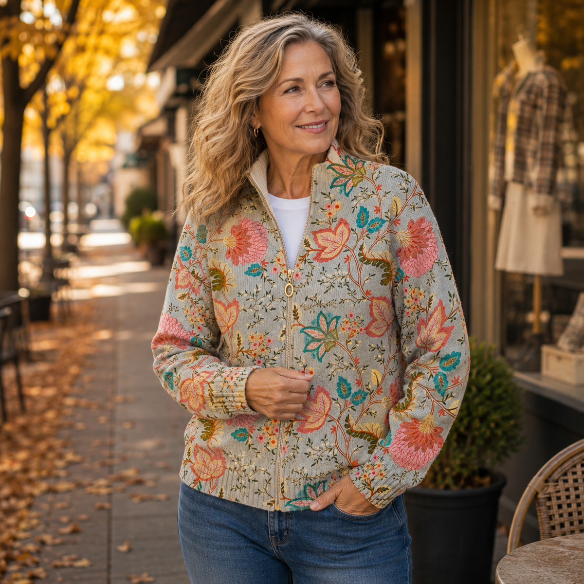 Chaqueta de punto con flores vintage