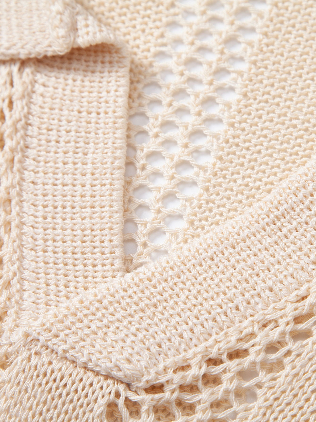 Relax Fit Geometry Crochet V Neck Knit Polo & Straight Leg Linen Pants