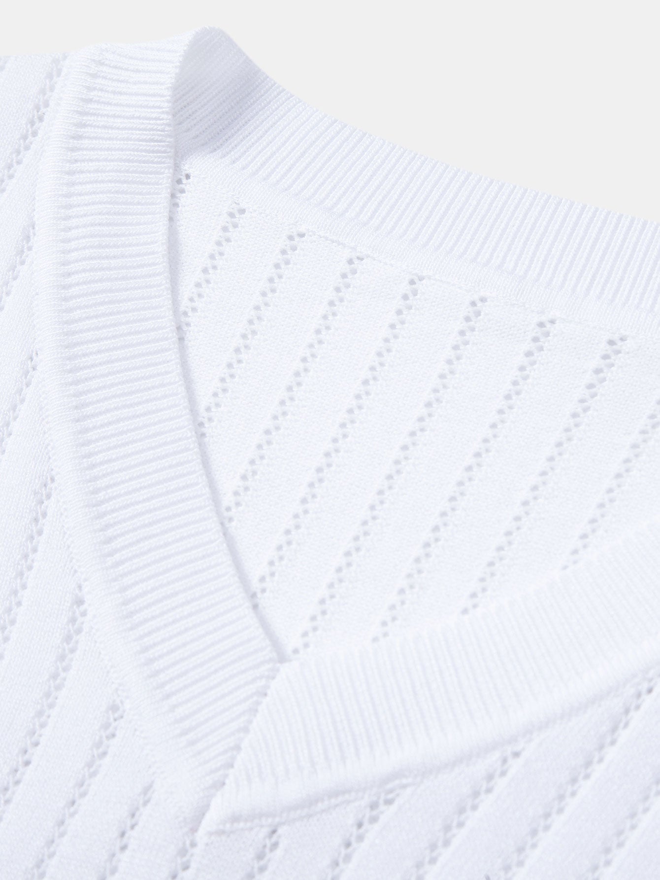 Stripe V Neck Open Knit T-Shirt