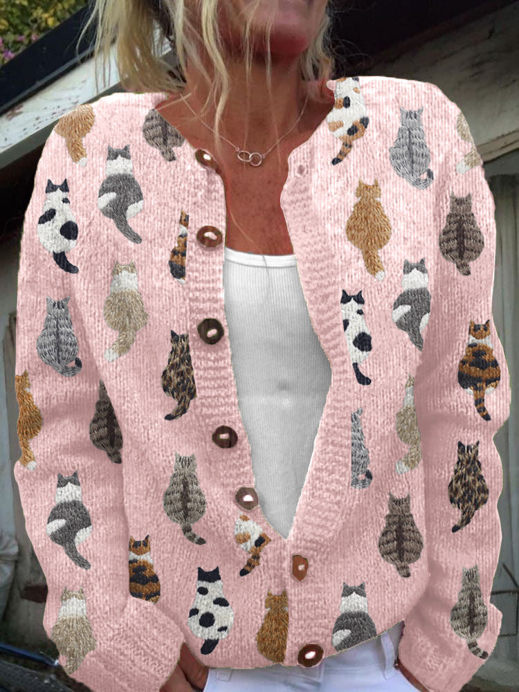Cárdigan con estampado de gatos – Rosa