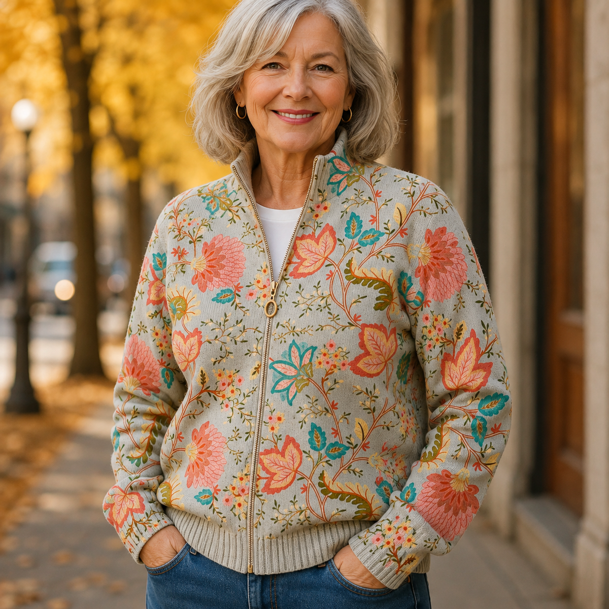 Chaqueta de punto con flores vintage