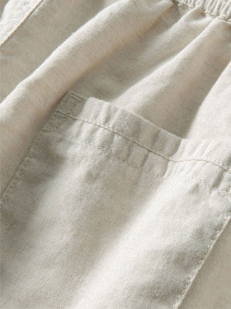Stripe Zipper Open Knit Polo & Straight Leg Linen Pants