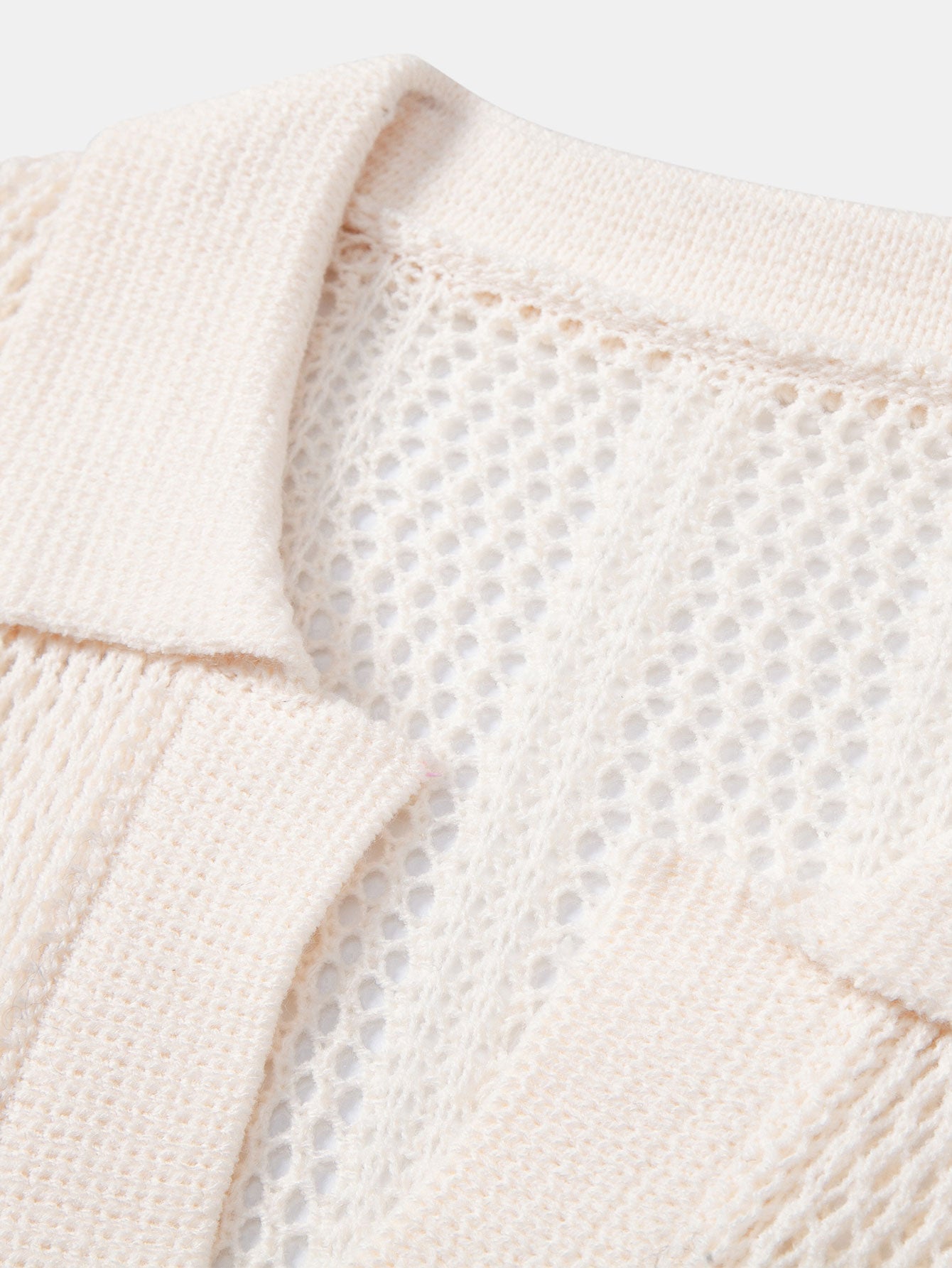 Relax Fit Crochet V Neck Knit Polo & Straight Leg Linen Pants
