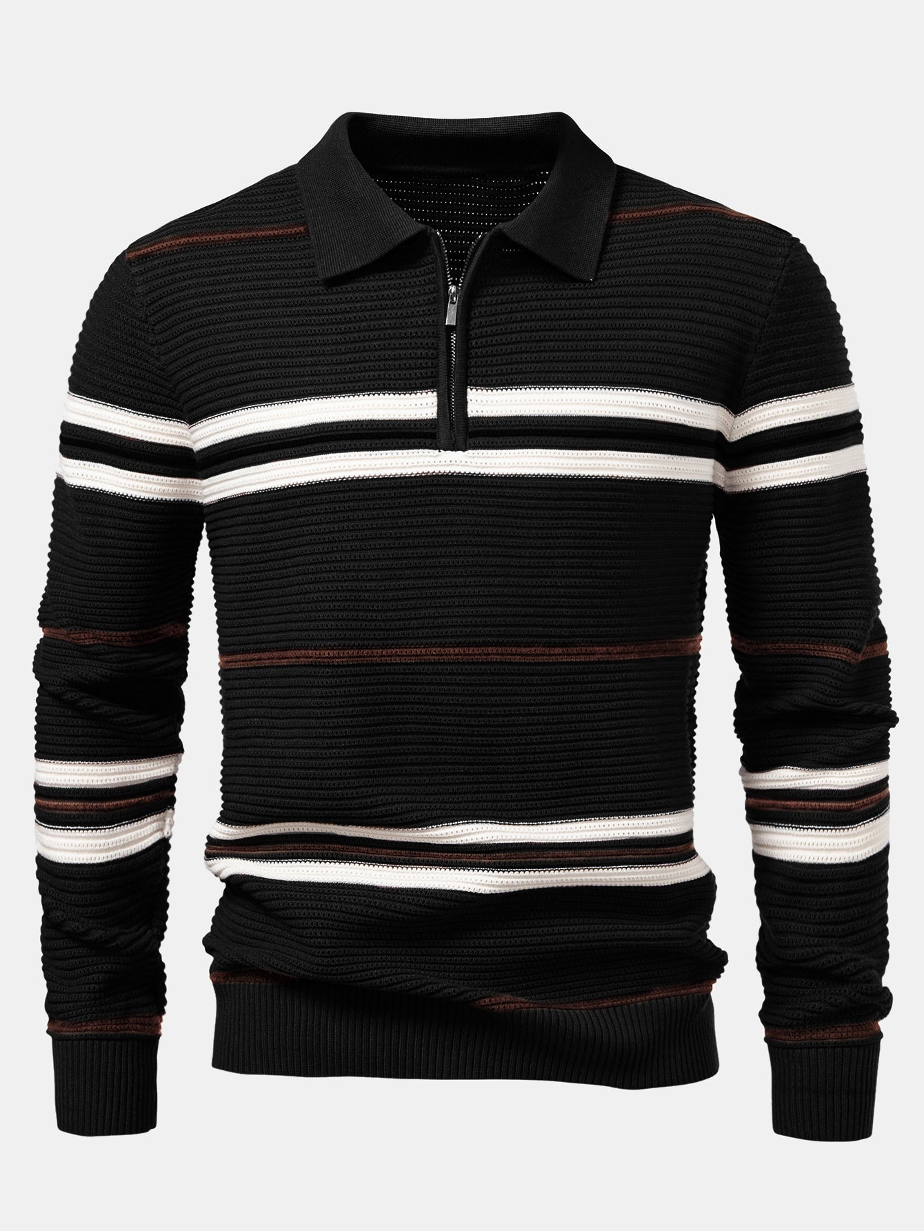 Camisa Polo de Punto Texturizado a Rayas con Cremallera