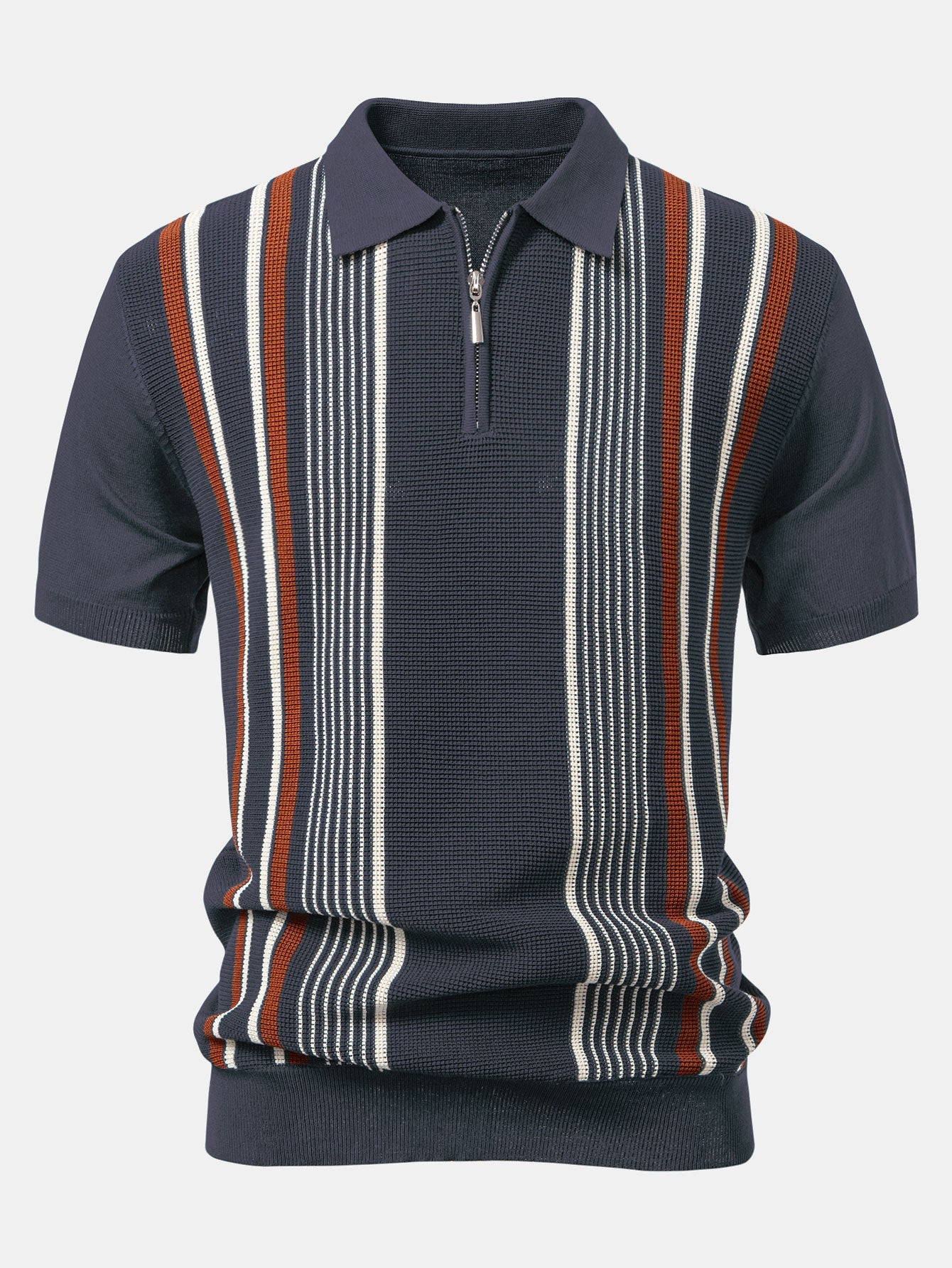 Camisa Polo de punto con cremallera Stripe Knit y pantalones de lino de pierna recta
