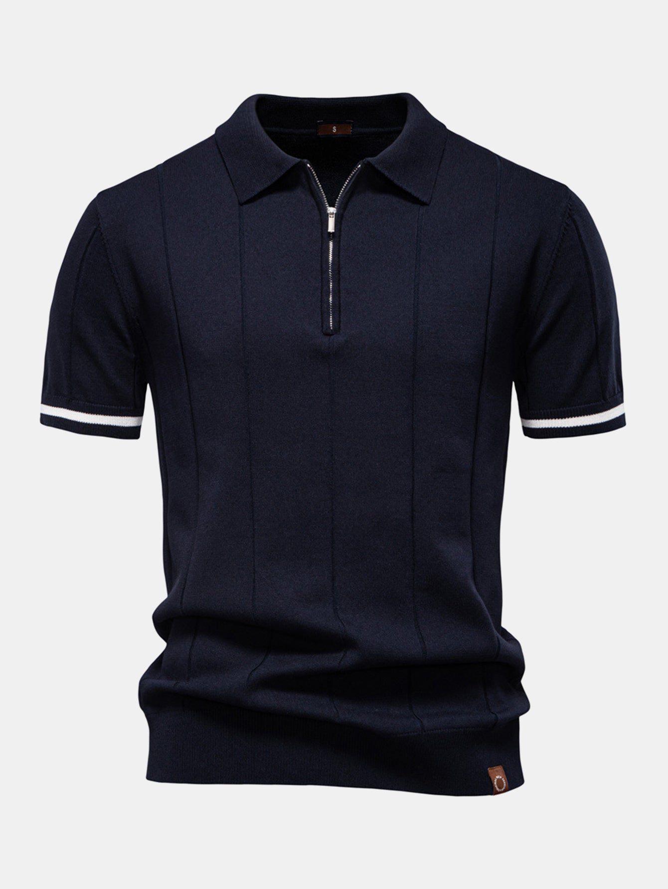Polo de punto con cremallera y ribete en contraste & Pantalones ajustados de corte cónico