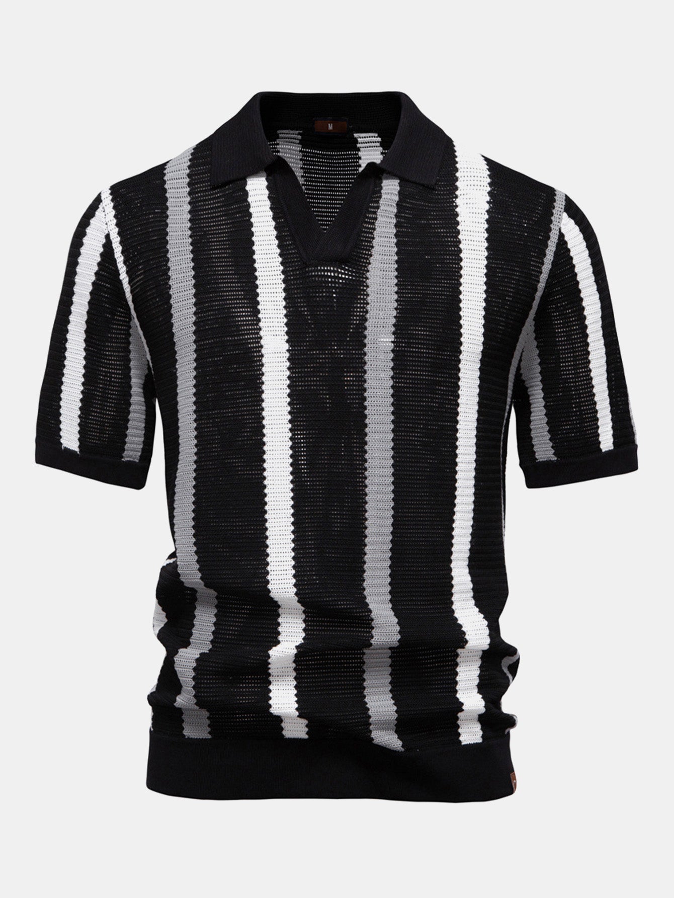 Camisa Polo de Punto a Rayas con Cuello en V y Pantalones de Lino de Pierna Recta