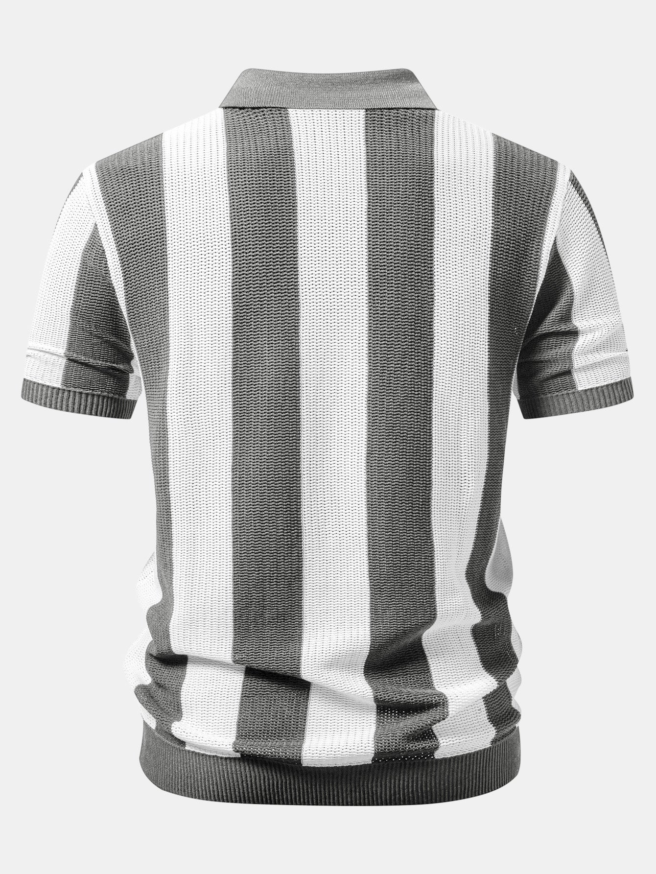 Stripe Zipper Open Knit Polo