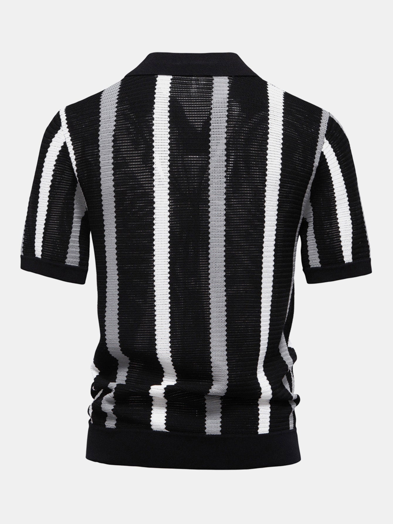 Camisa Polo de Punto a Rayas con Cuello en V y Pantalones de Lino de Pierna Recta