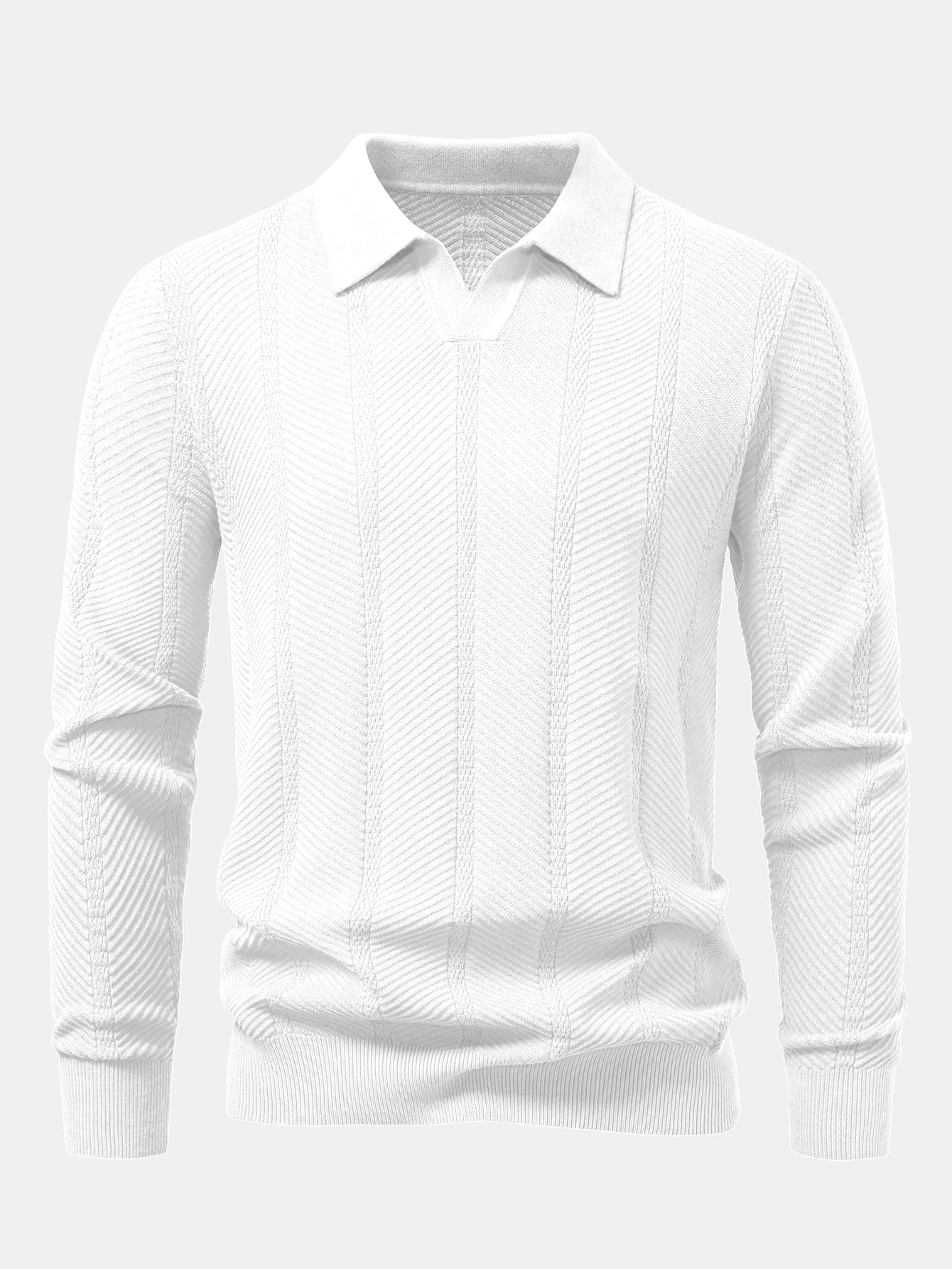 Camisa Polo de punto con cuello en V y rayas de manga larga
