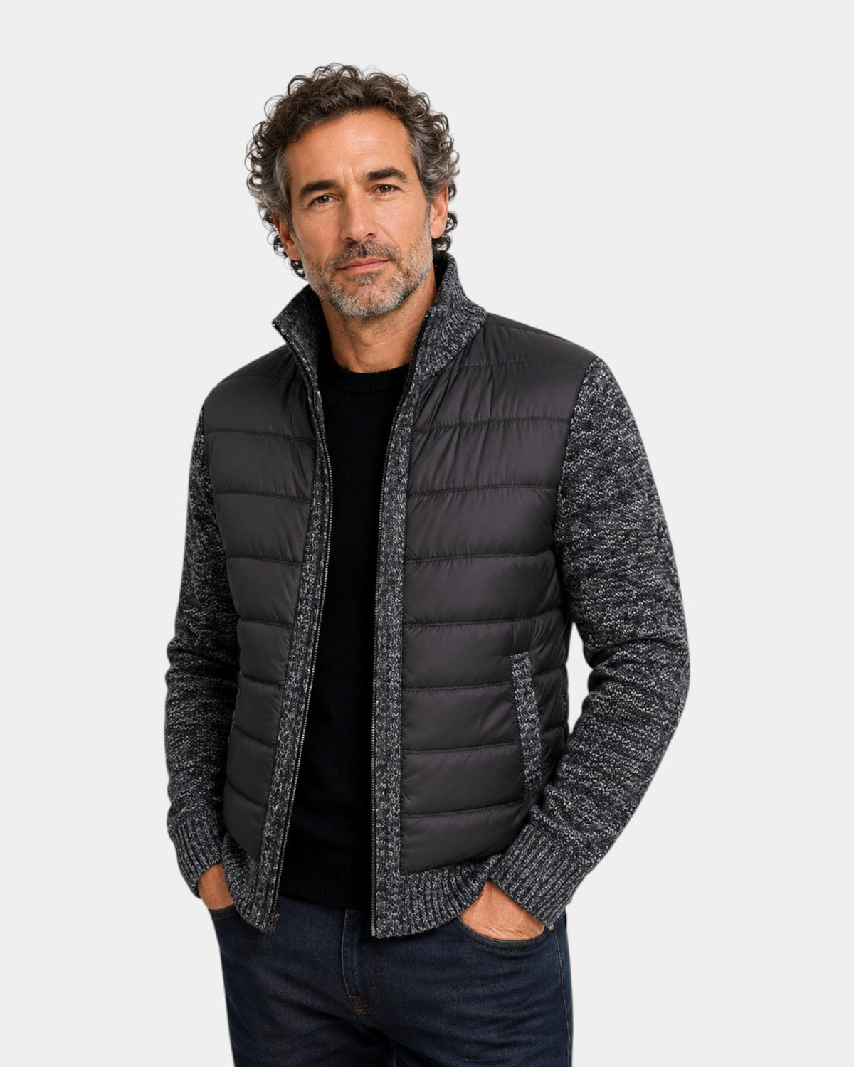 Chaqueta cálida de cuello alto – Gris oscuro