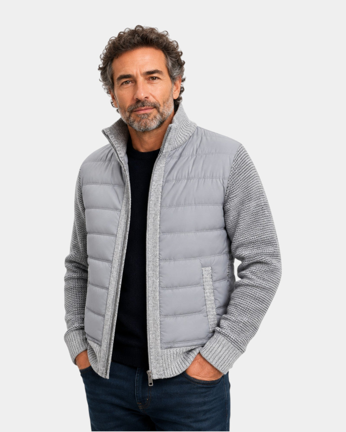 Chaqueta cálida de cuello alto – Gris claro