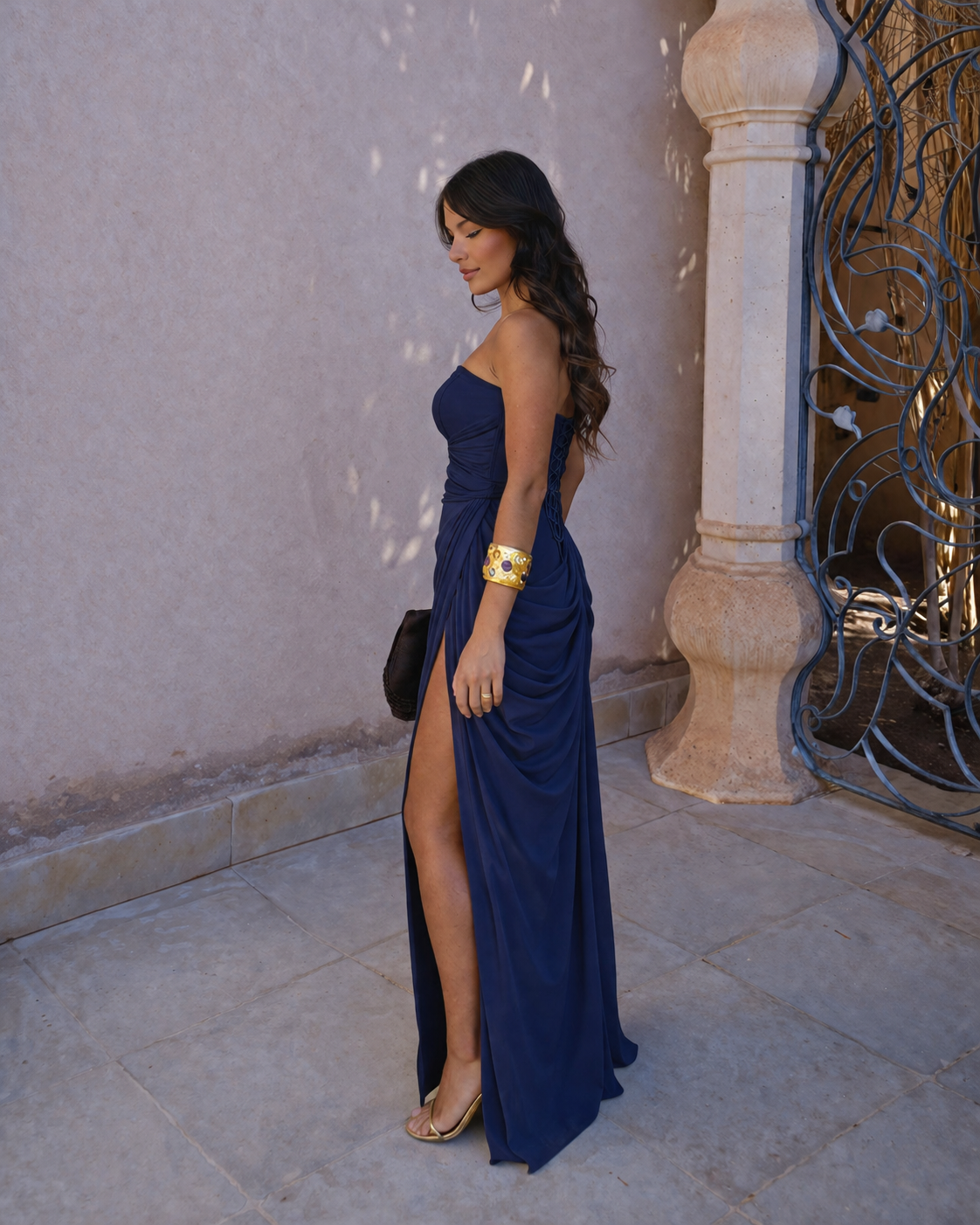 Adriana - Vestido Largo Drapeado con Abertura