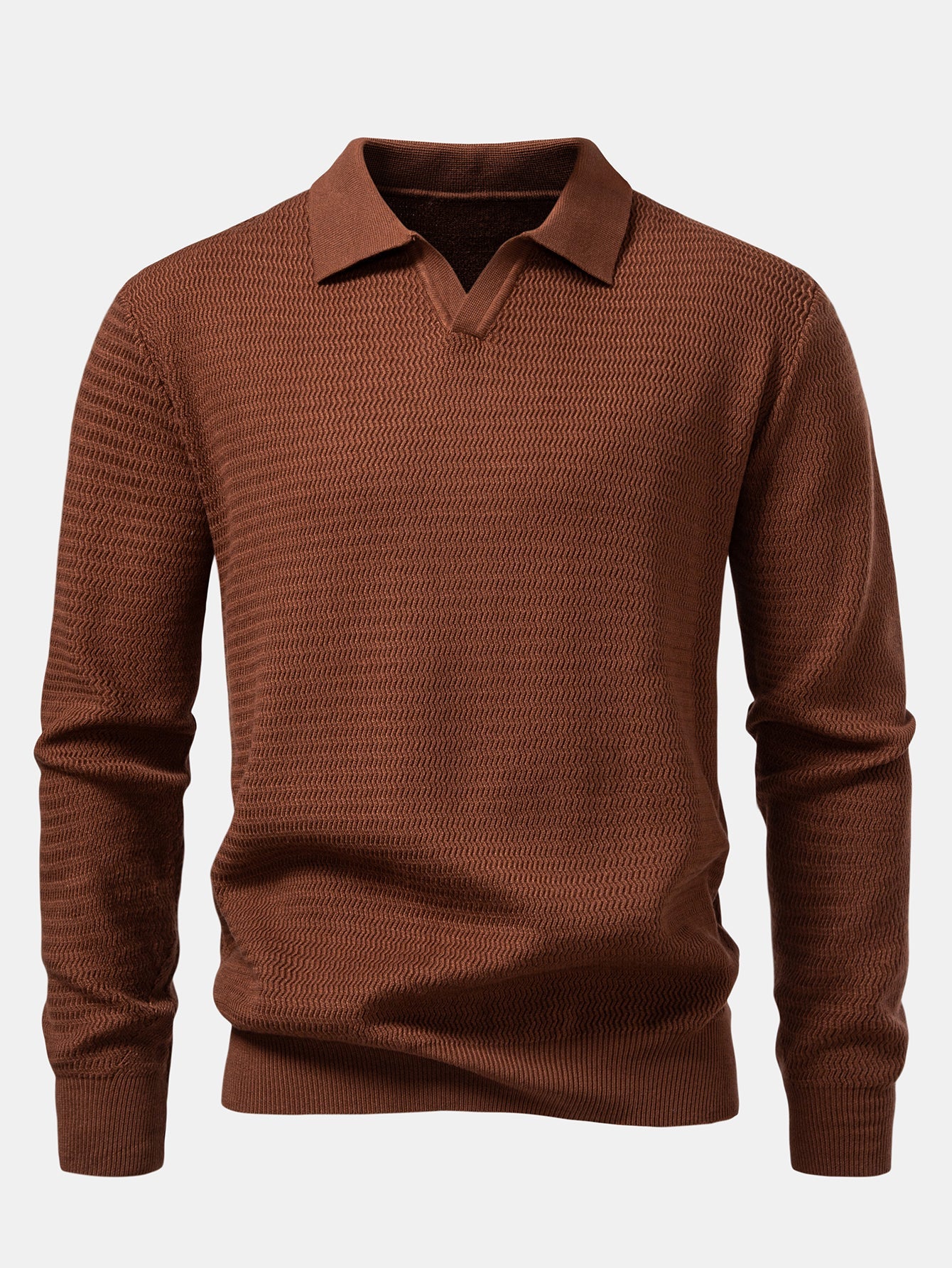 Camisa Polo de punto con cuello en V y jacquard de ondas de manga larga