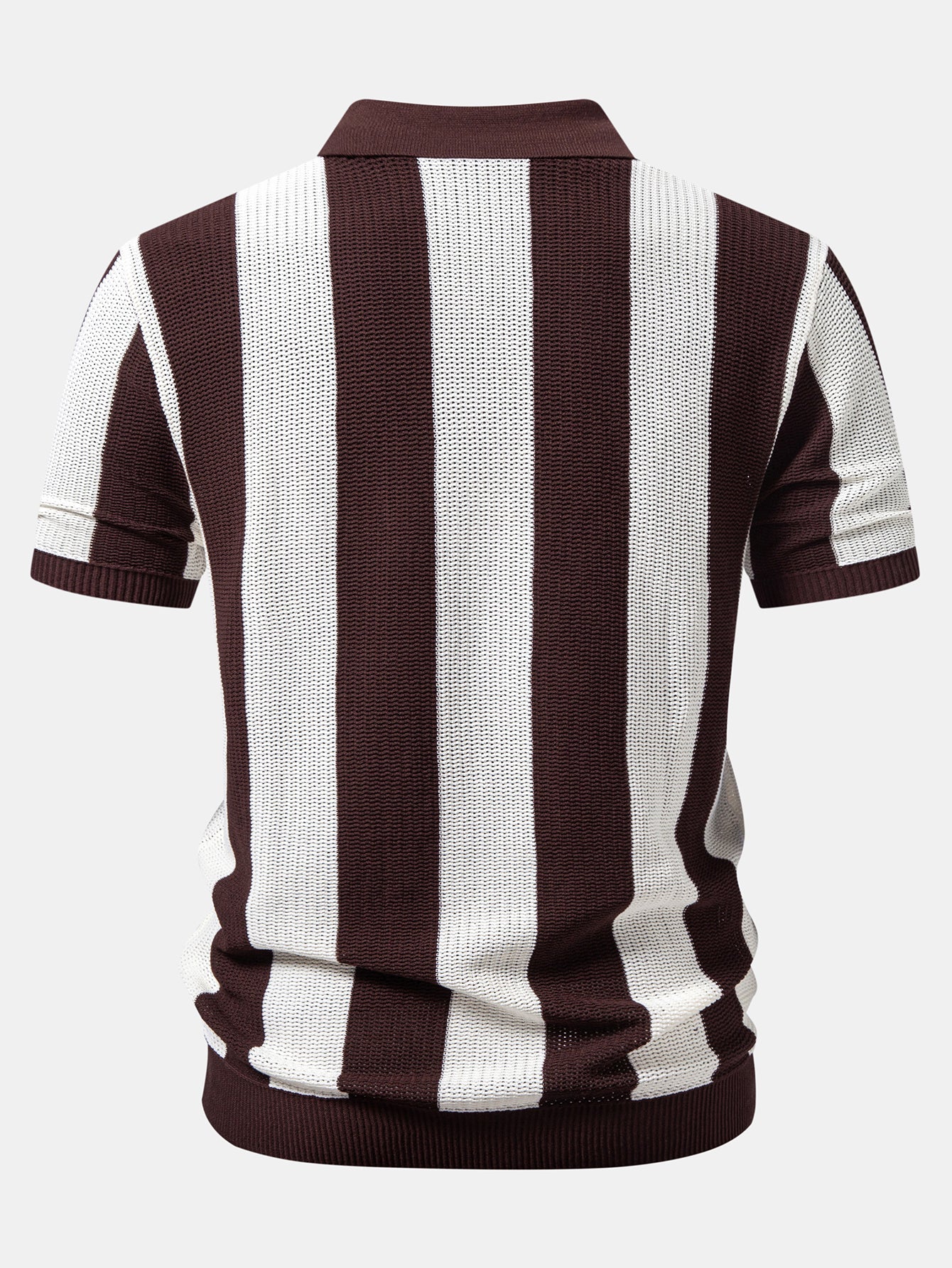 Stripe Zipper Open Knit Polo
