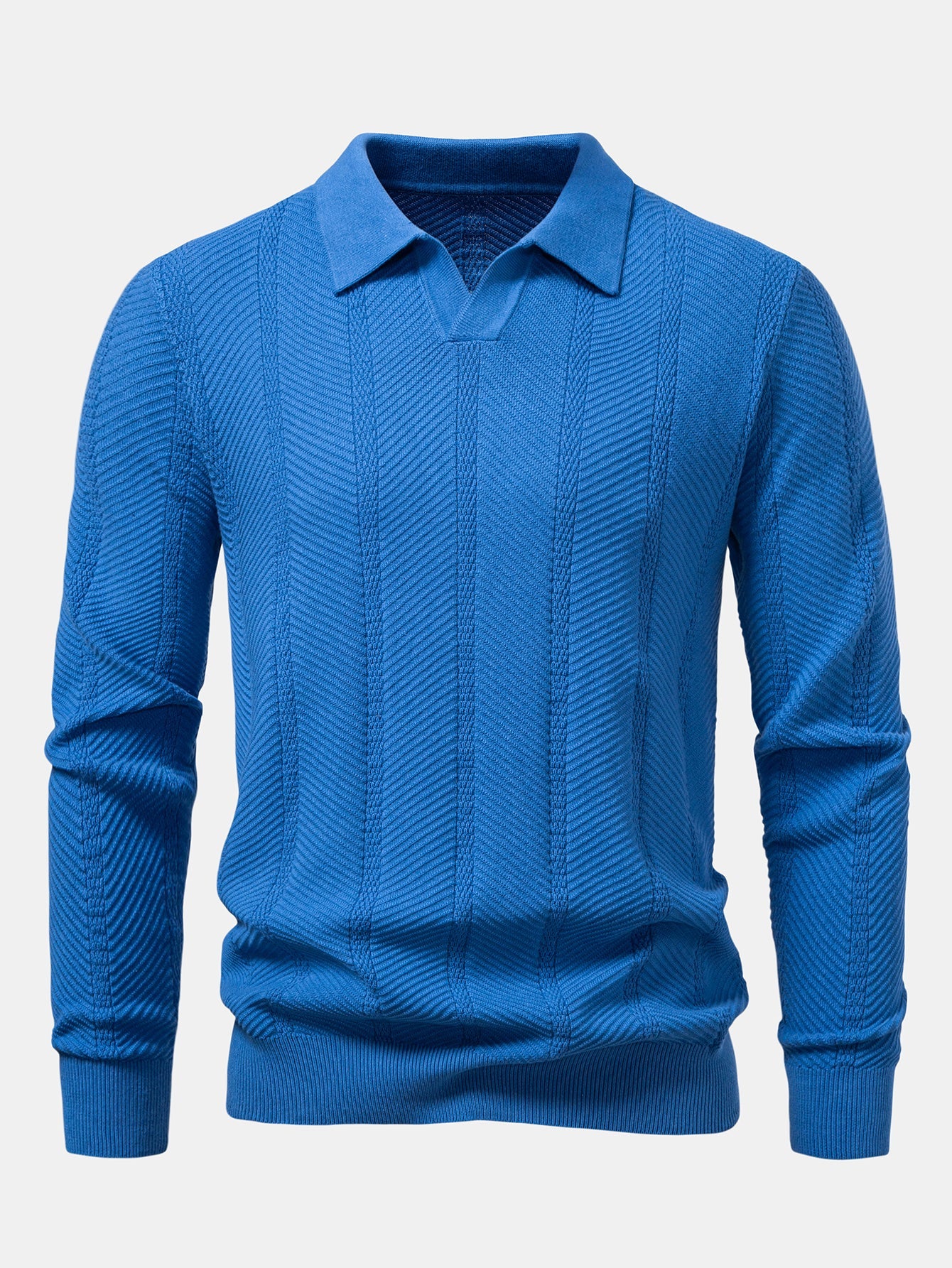 Camisa Polo de punto con cuello en V y rayas de manga larga