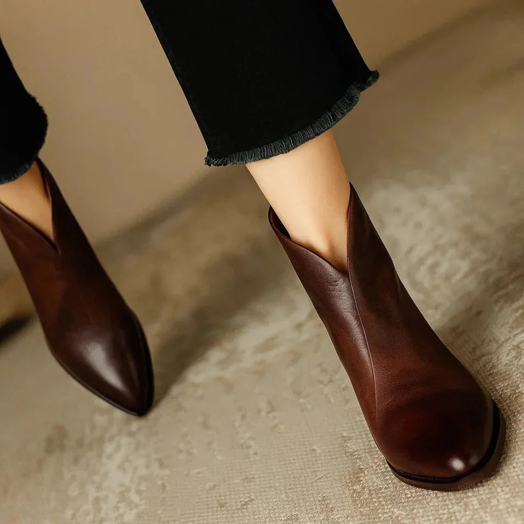 Botines cómodos de piel – Marrón