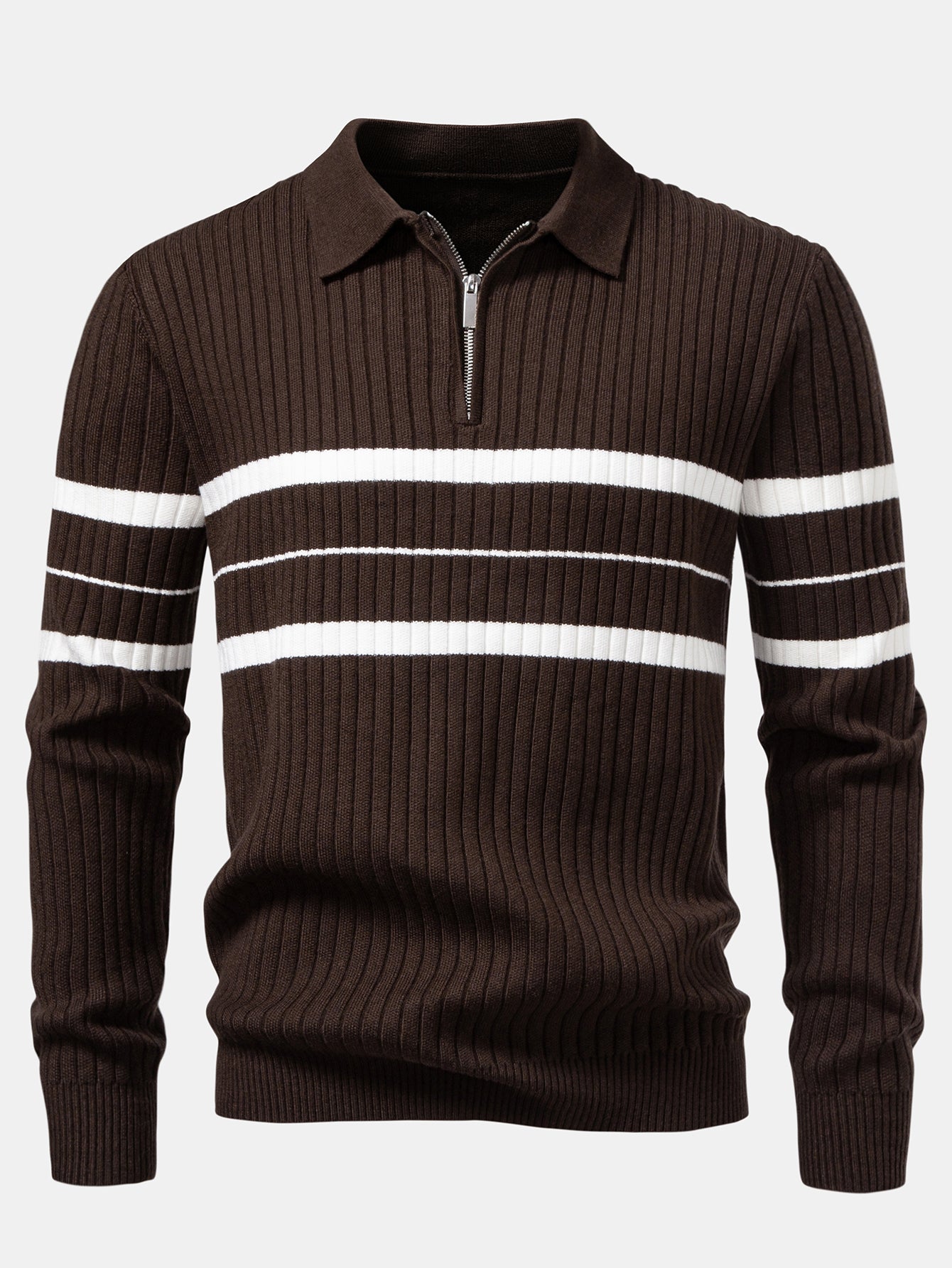 Camisa Polo de Punto a Rayas con Cuello de Canalé