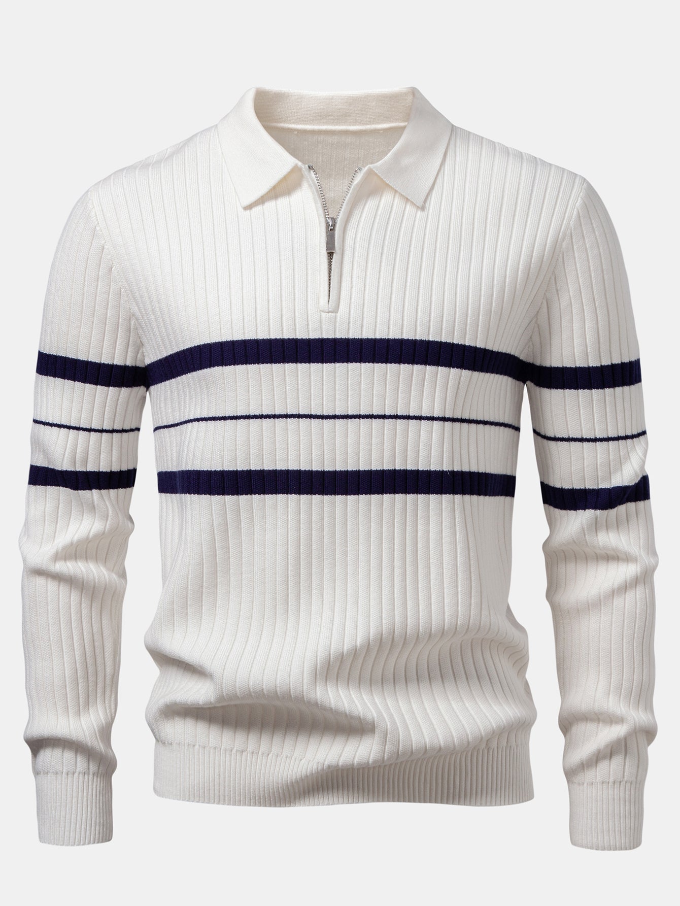 Camisa Polo de Punto a Rayas con Cuello de Canalé