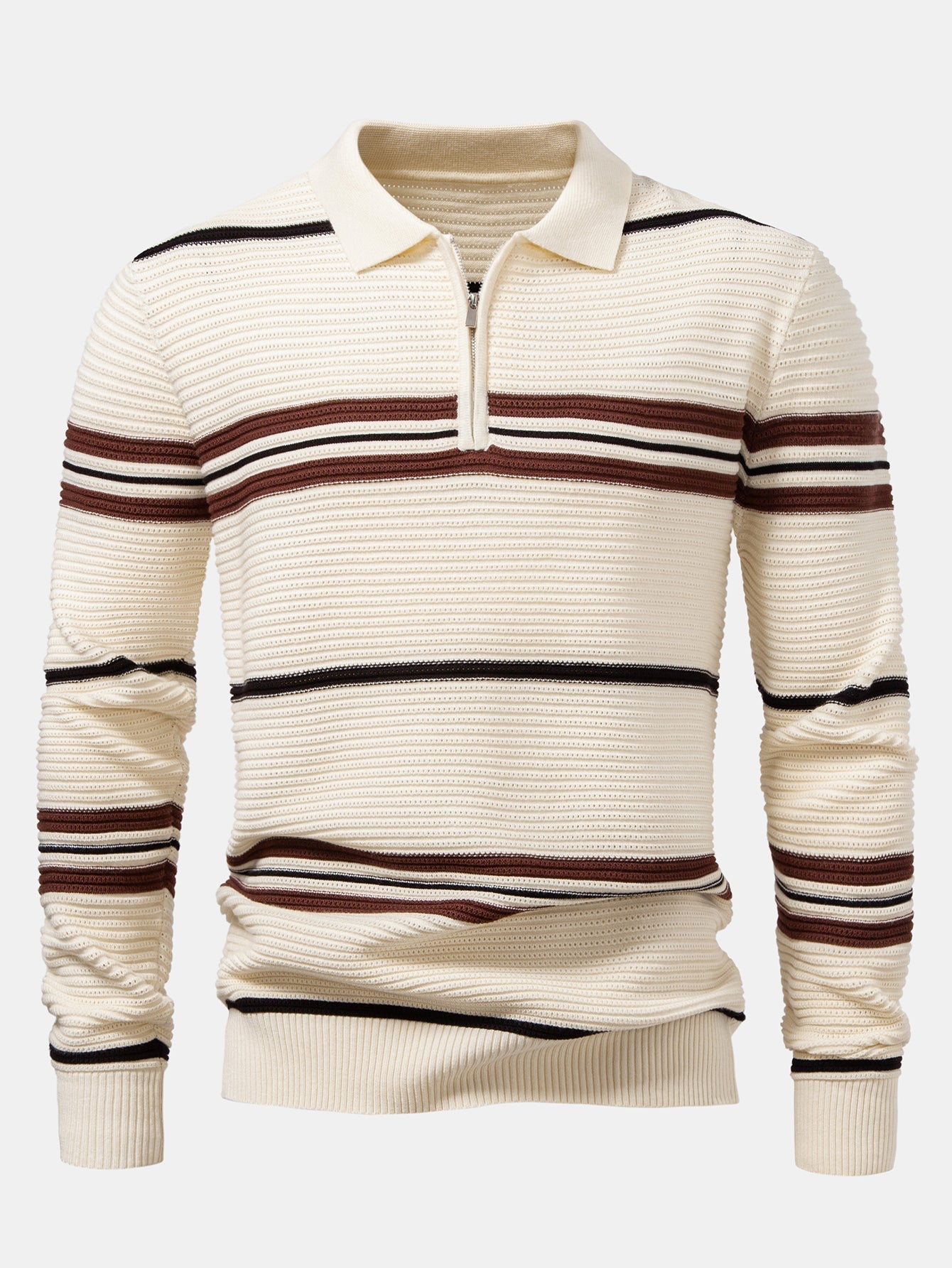 Camisa Polo de Punto Texturizado a Rayas con Cremallera