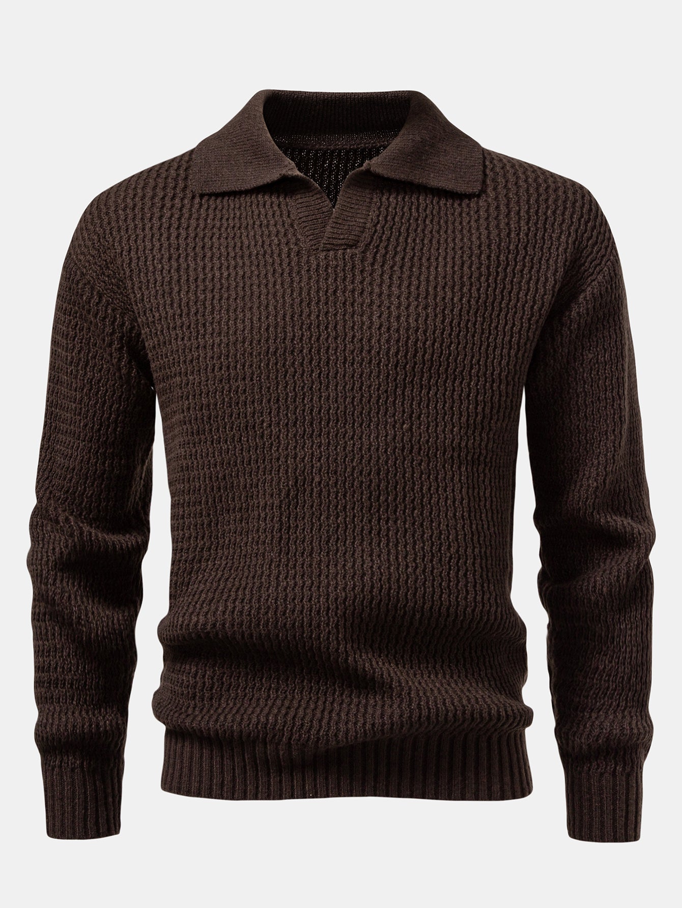 Camisa Polo de punto jacquard con ondas, manga larga y cuello en V