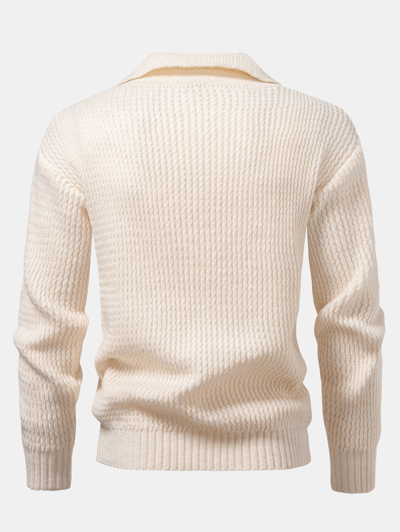 Camisa Polo de punto jacquard con ondas, manga larga y cuello en V