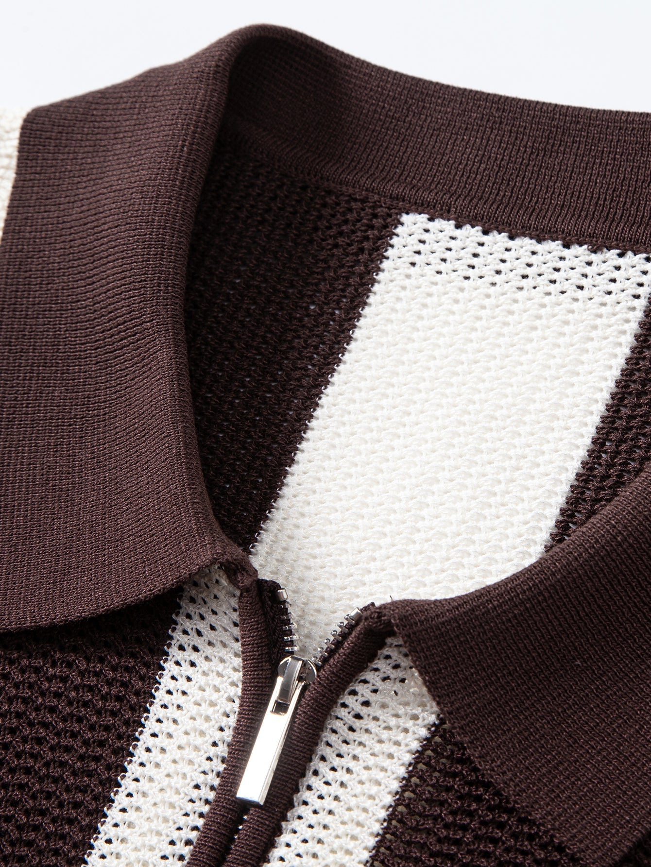 Stripe Zipper Open Knit Polo
