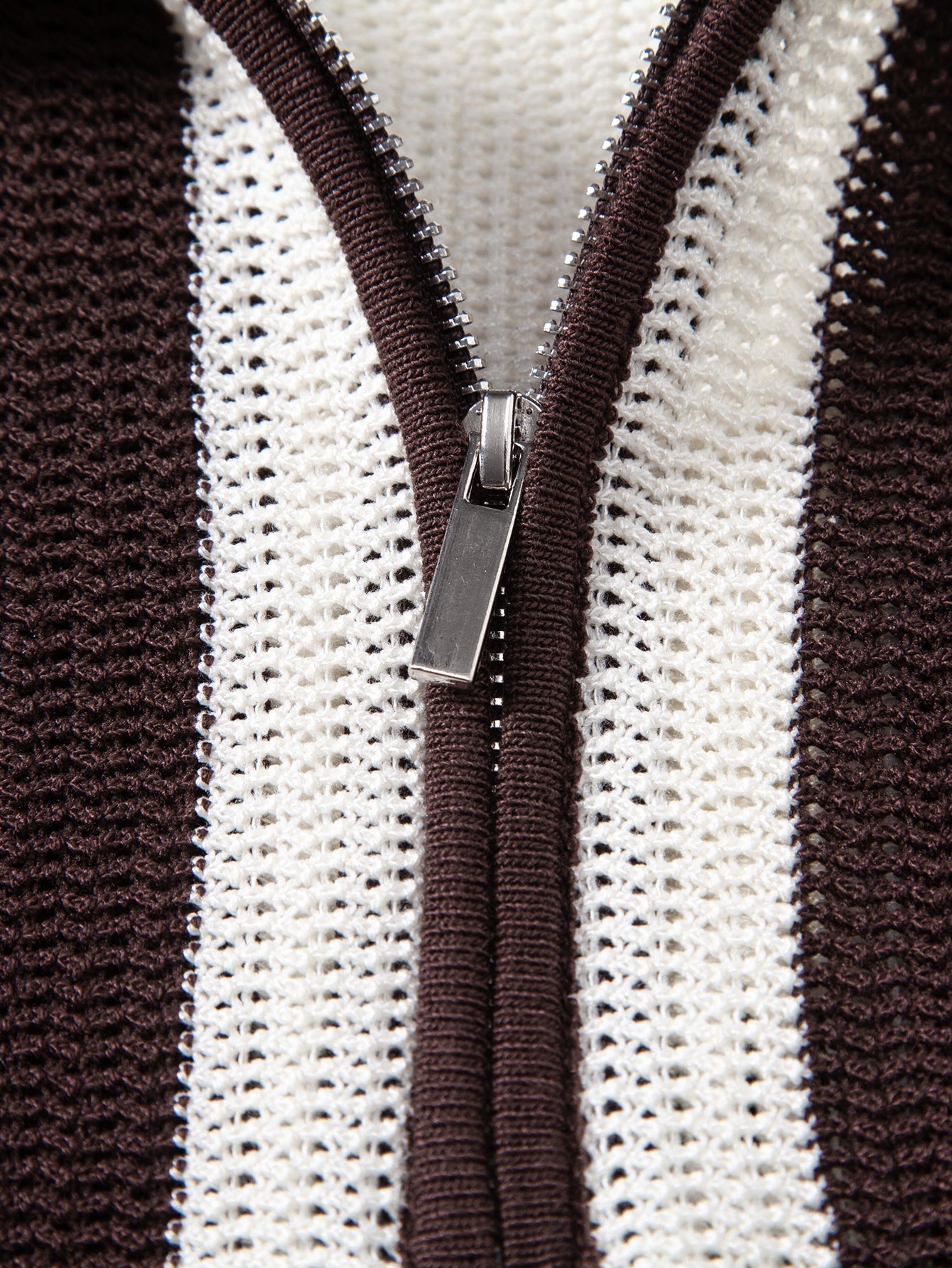 Stripe Zipper Open Knit Polo