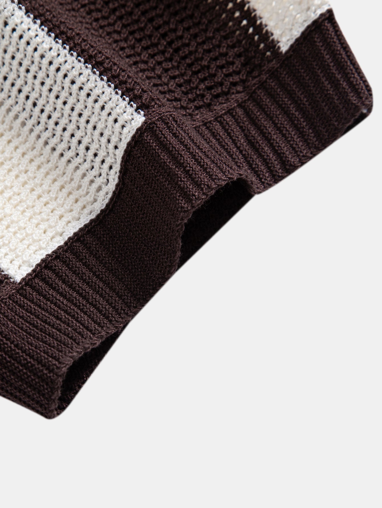 Stripe Zipper Open Knit Polo