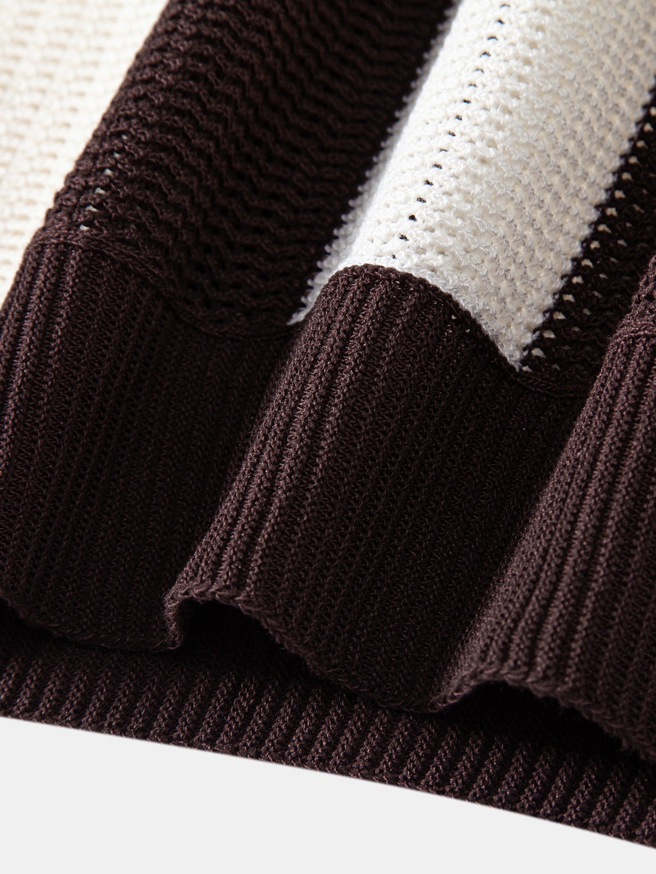 Stripe Zipper Open Knit Polo