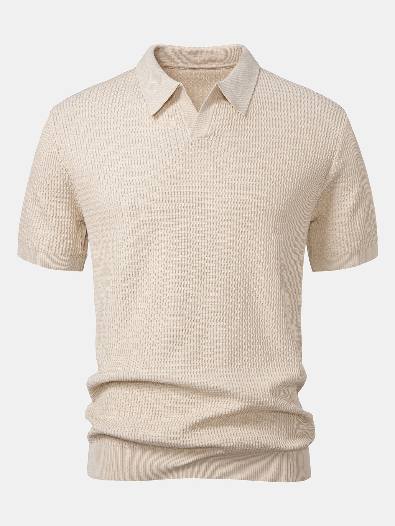 Polo de punto jacquard con cuello en V y pantalones ajustados de corte cónico
