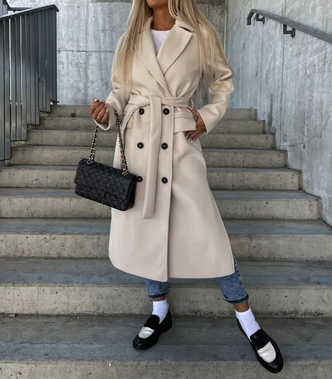 Abrigo largo de mezcla de lana – Beige