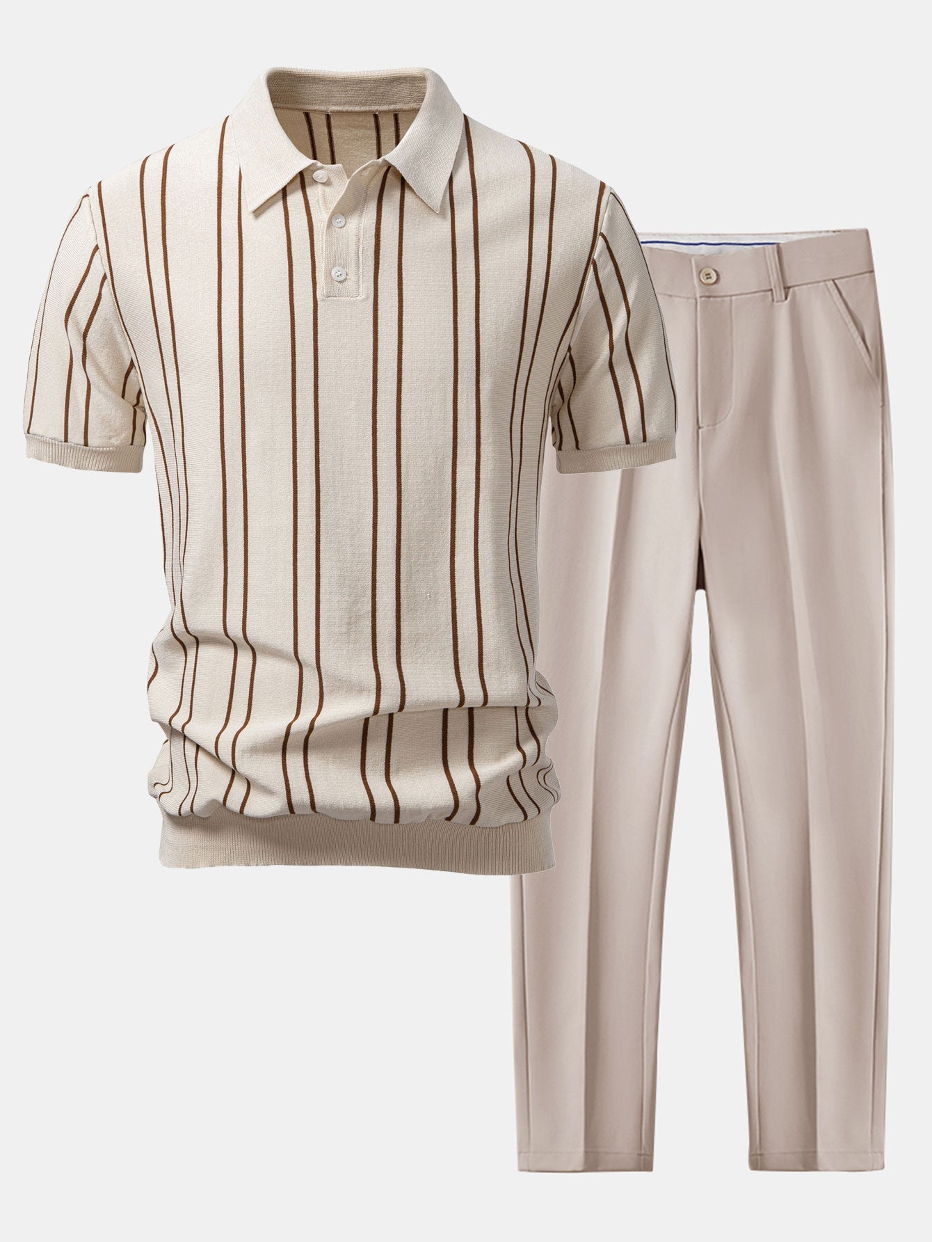 Camisa Polo de punto a rayas y pantalones ajustados de corte cónico
