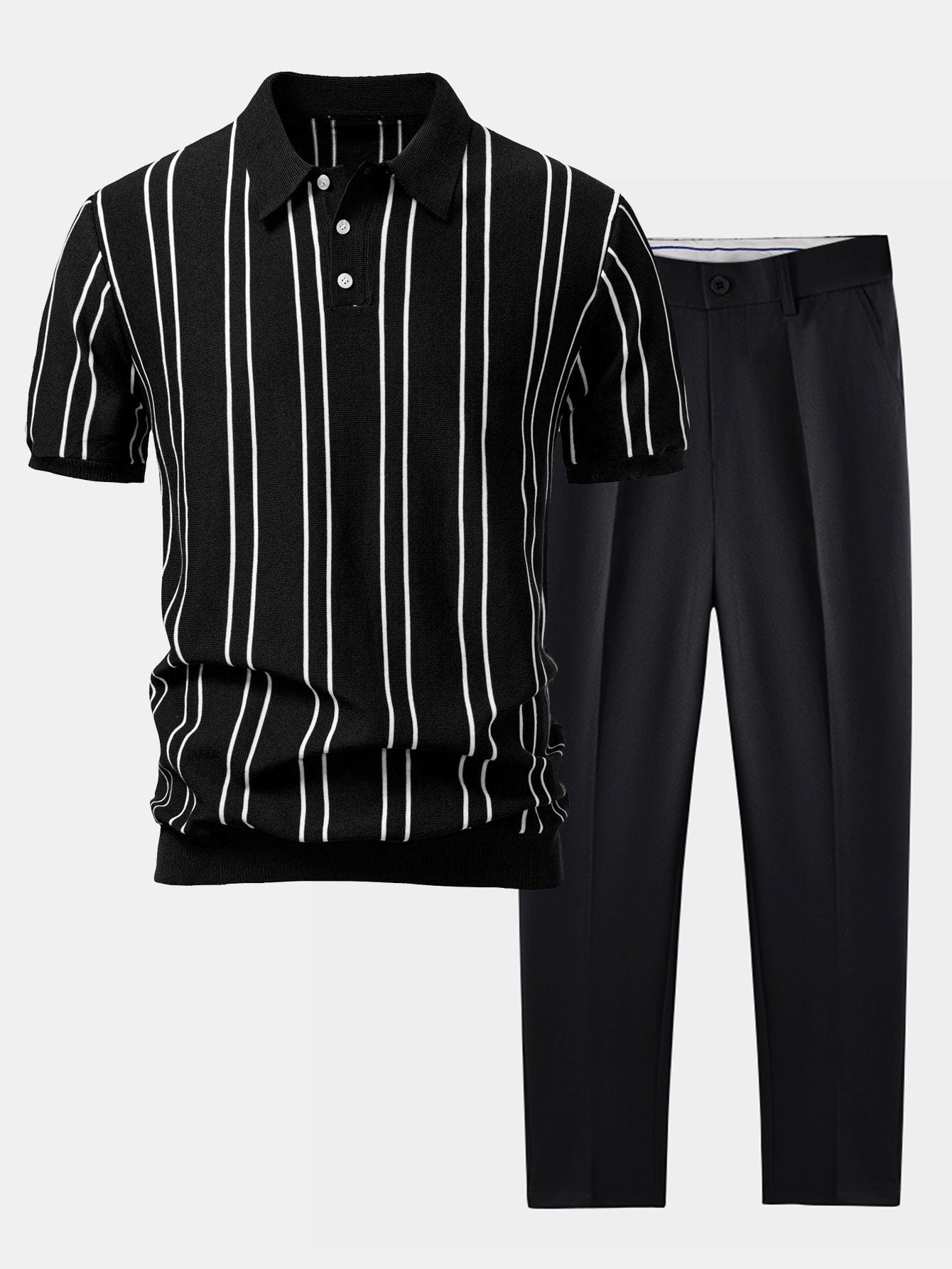 Camisa Polo de punto a rayas y pantalones ajustados de corte cónico