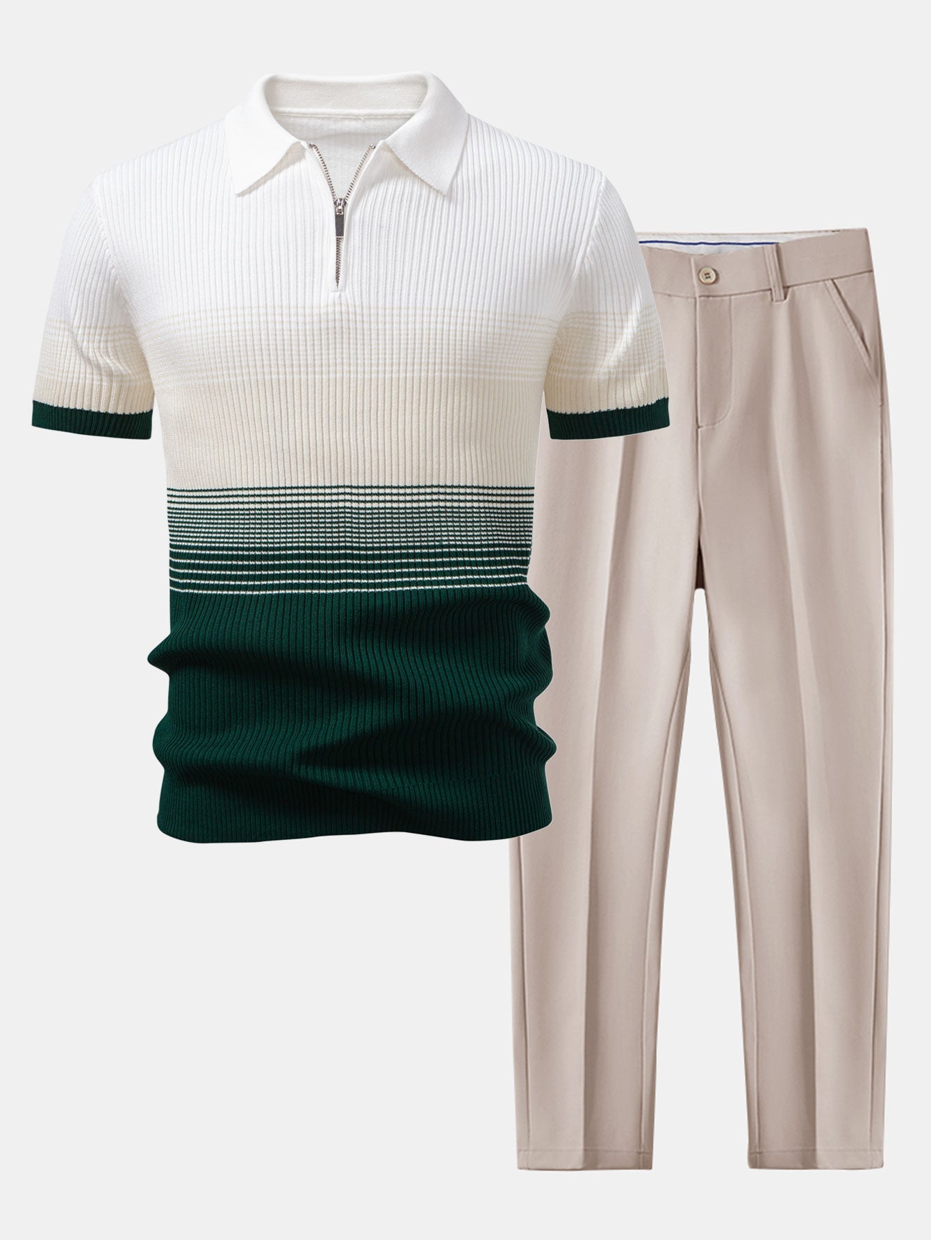 Camisa Polo de punto con degradado a rayas y pantalones ajustados de corte cónico