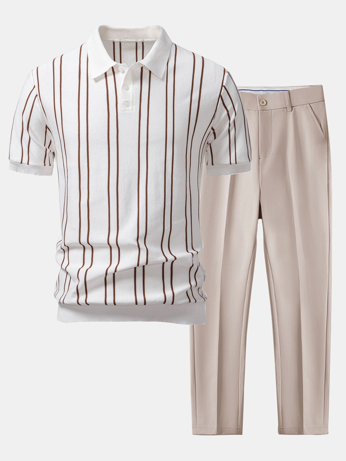 Camisa Polo de punto a rayas y pantalones ajustados de corte cónico