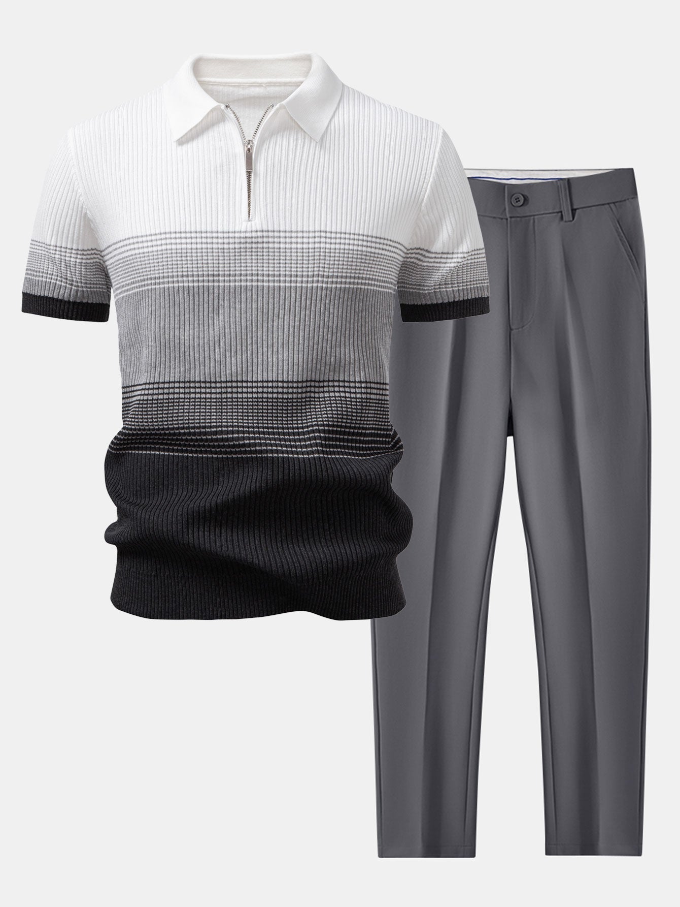 Camisa Polo de punto con degradado a rayas y pantalones ajustados de corte cónico