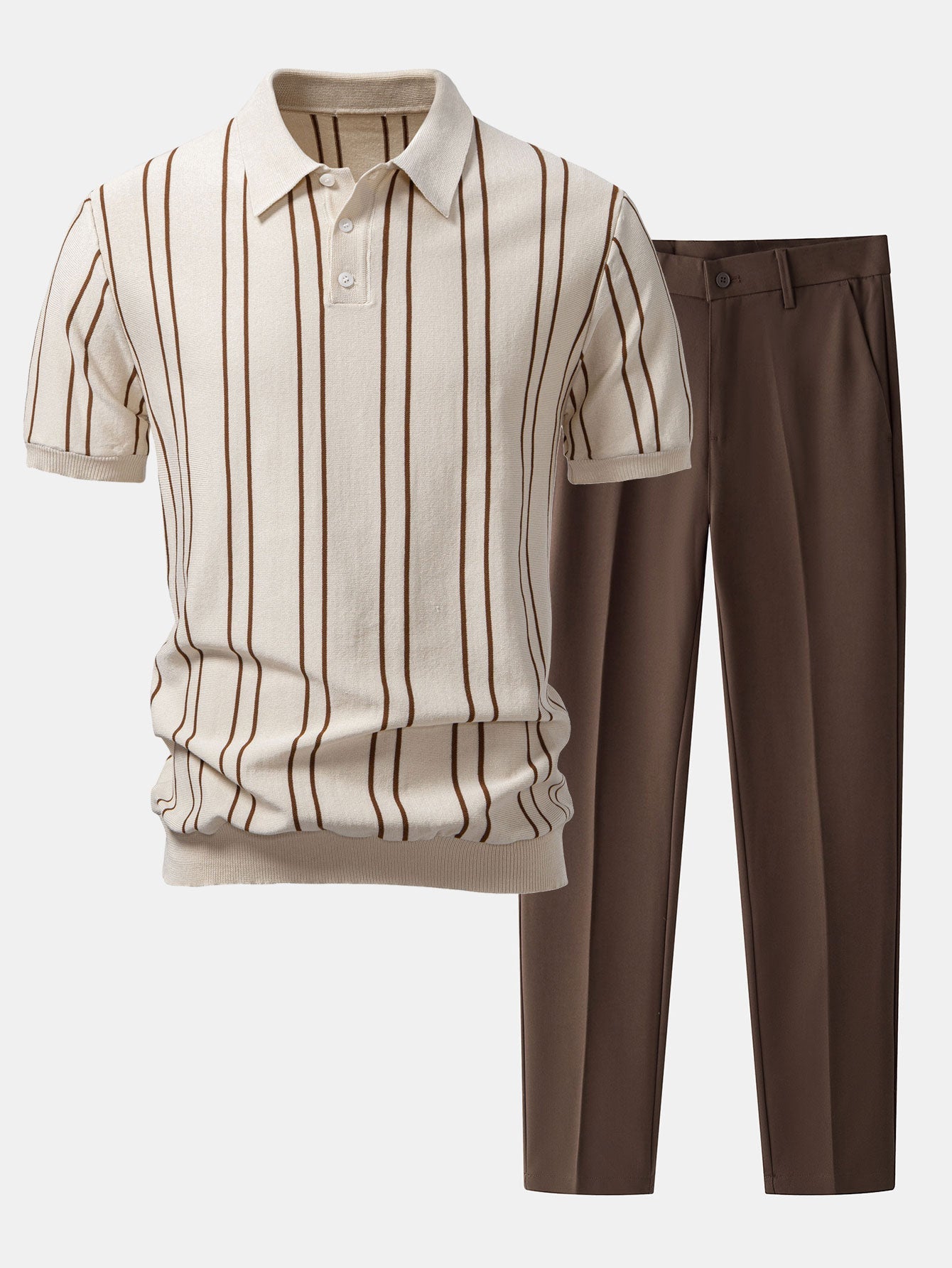 Camisa Polo de punto a rayas y pantalones ajustados de corte cónico