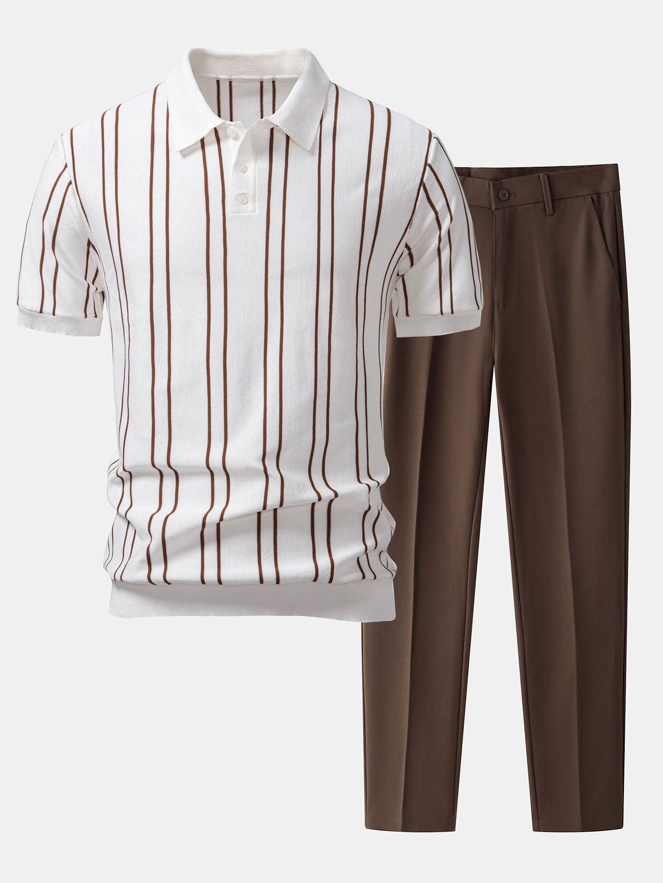Camisa Polo de punto a rayas y pantalones ajustados de corte cónico